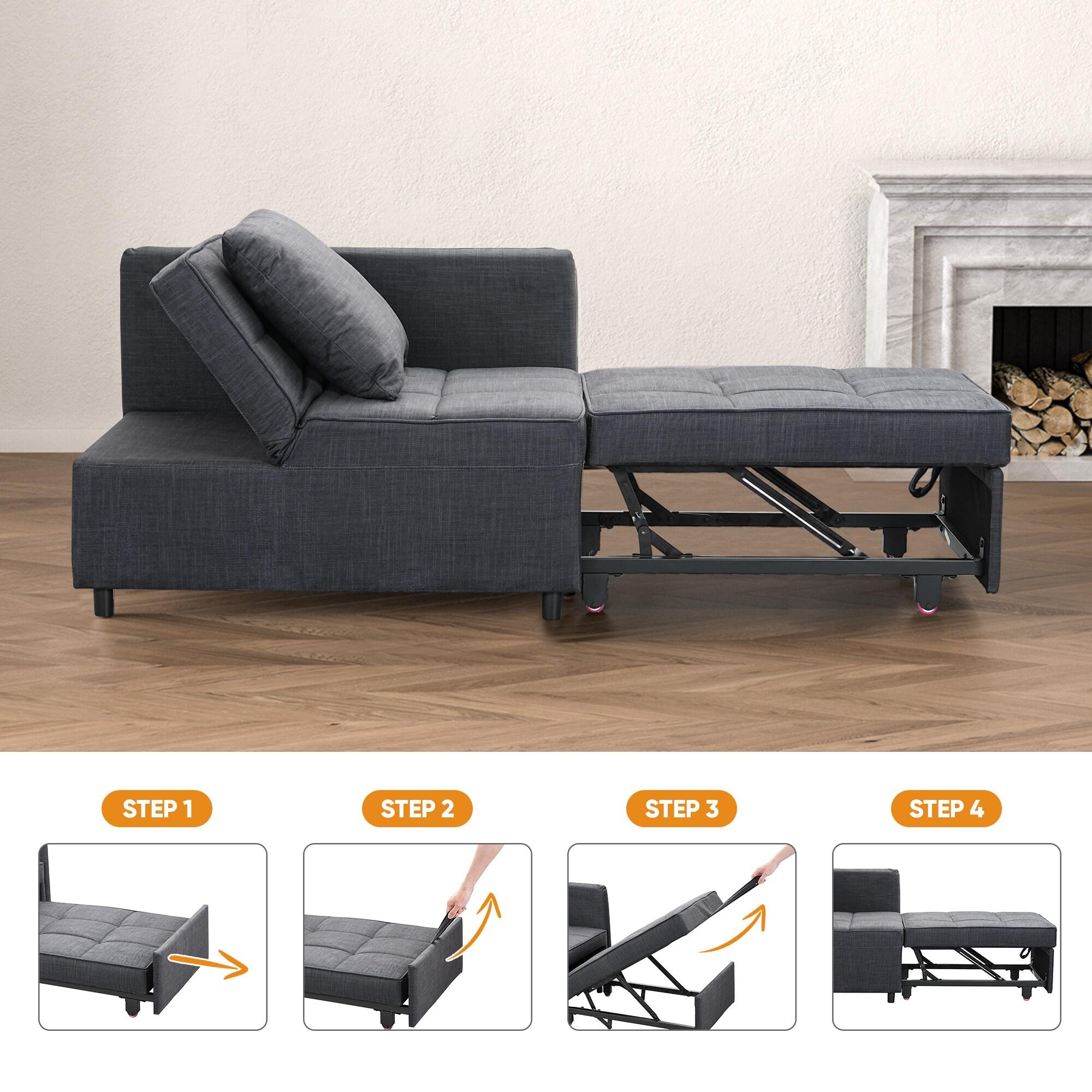 Ainfox 4-in-1 Convertible Sleeper Chair Bed Pull Out Sofa Bed Chaise Lounge for Home Office, Grey