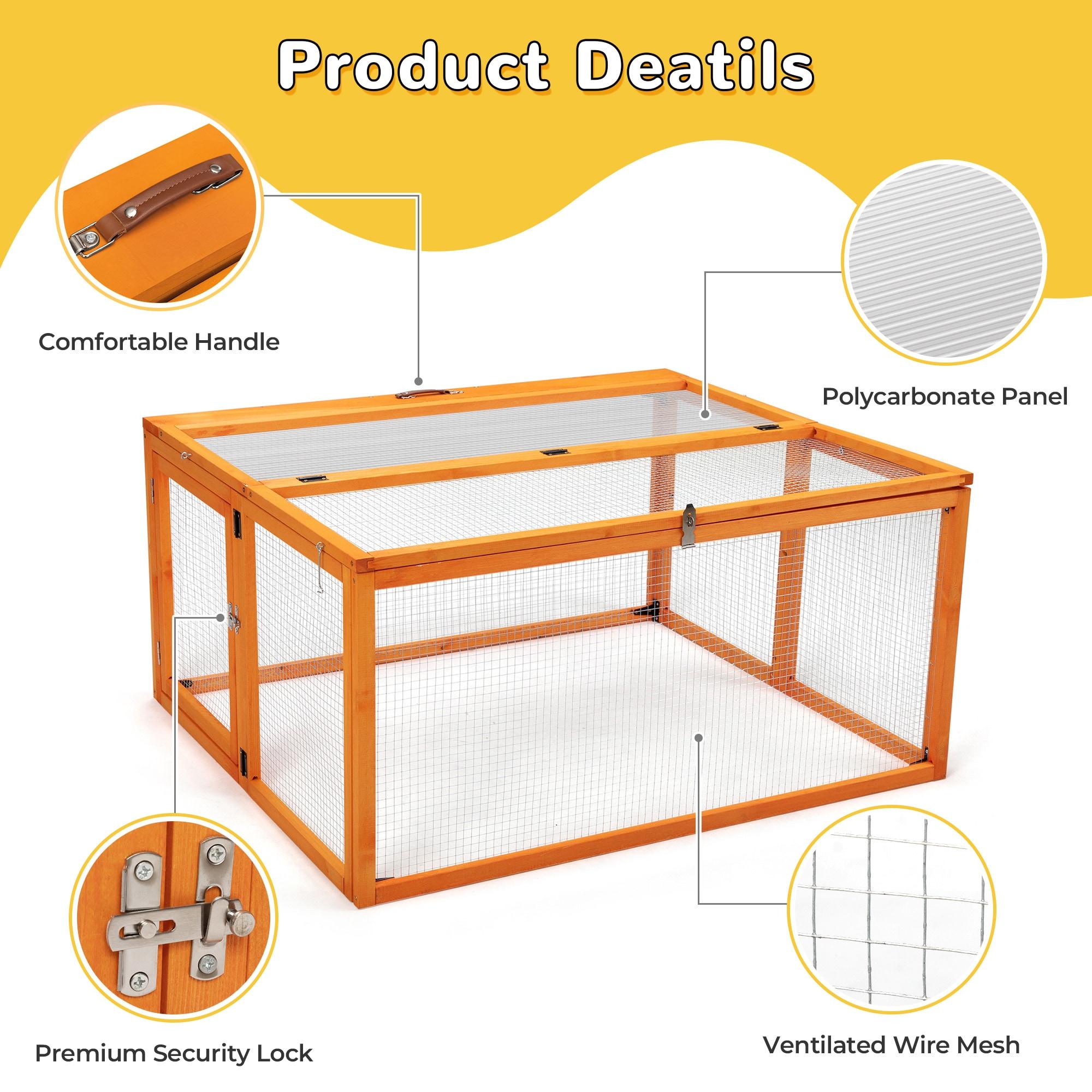Coziwow Folding Chicken Coop, Wooden Rabbit Hutch for Small Animals with Roosting Bar, Orange