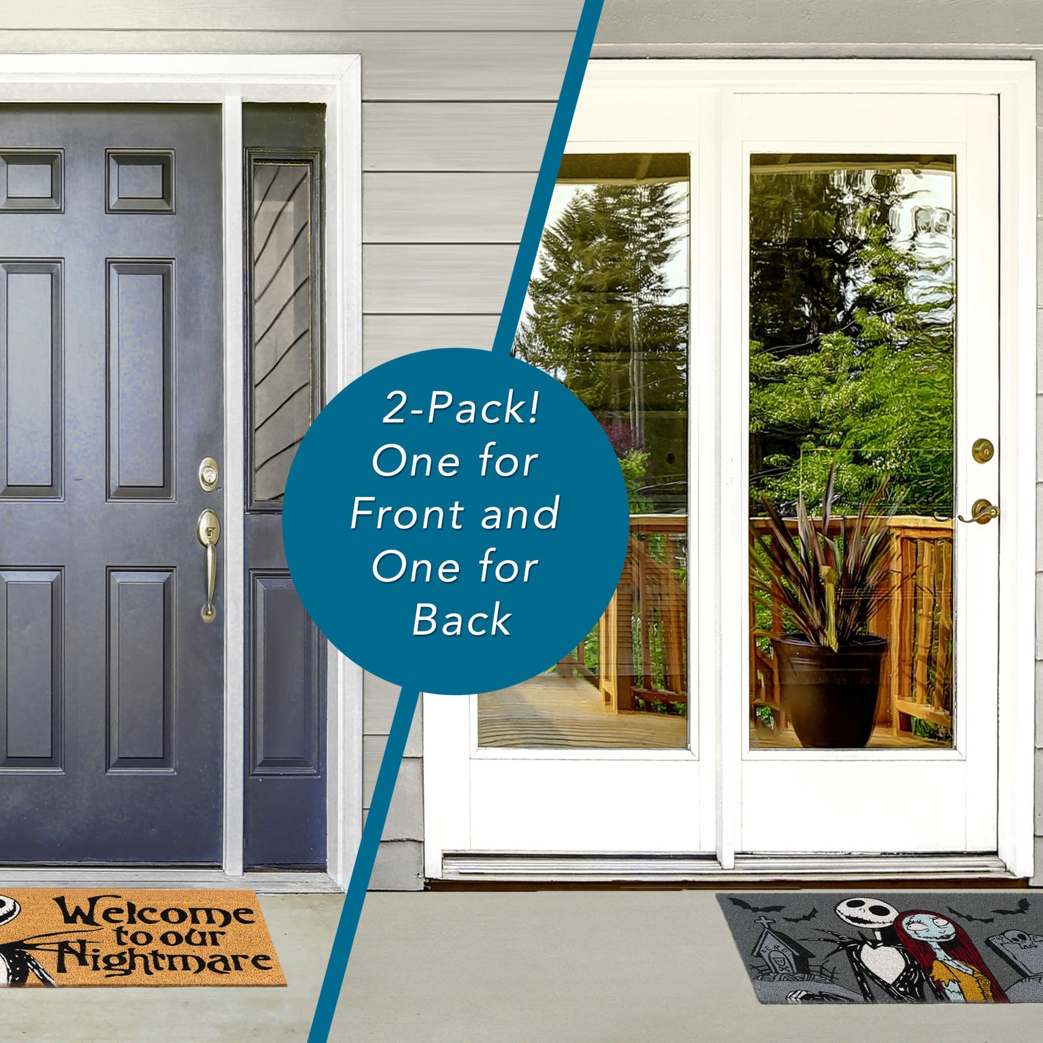 Disney Nightmare Before Christmas Jack Sally Welcome Black White Natural Graphic Non-Slip Indoor/ Outdoor Coir Door Mat 2-Pack, 20x34 (Set of 2)