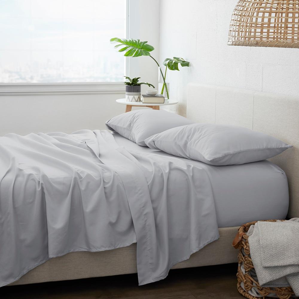 4-Piece Light Gray Solid Microfiber Queen Sheet Set