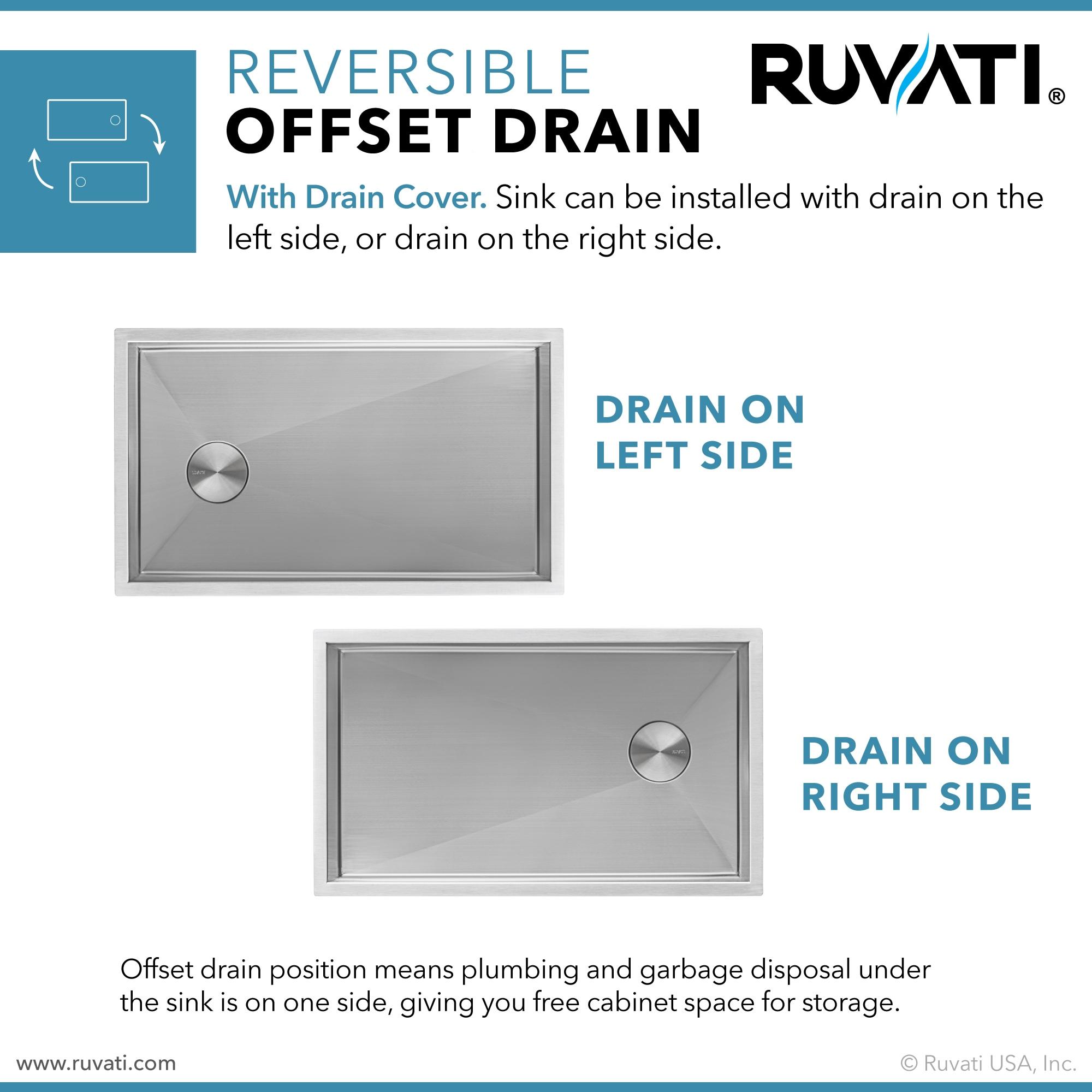 Ruvati Slope Bottom Offset Drain Reversible Kitchen Sink Undermount Stainless Steel