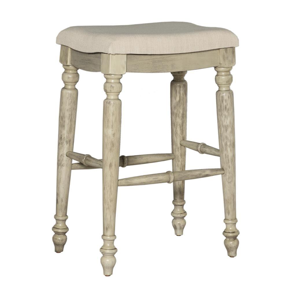 Marino Backless Padded Seat Barstool Wood White Wash - Linon: 30" Height, Linen Upholstery, Rubberwood