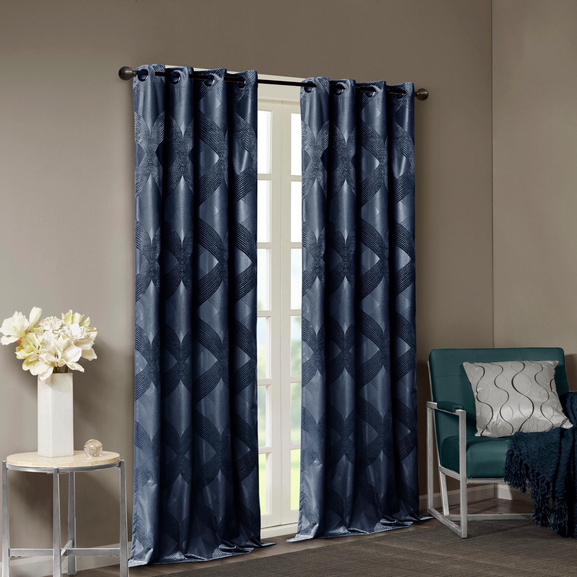 Madison Park Bentley Ogee Knitted Jacquard Geometric Total Blackout Single Curtain Panel