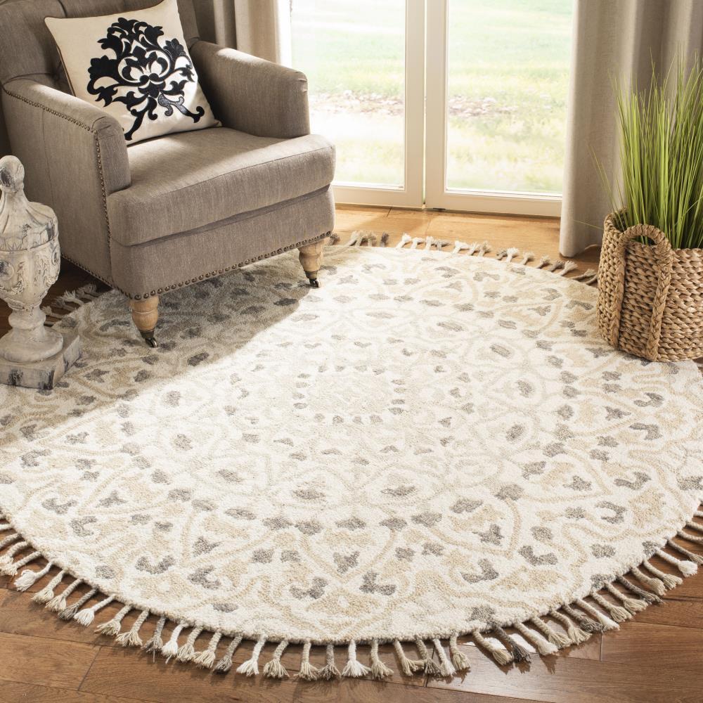 Blossom BLM459 Hand Tufted Indoor Area Rug - Ivory/Taupe - 6' Round - Safavieh