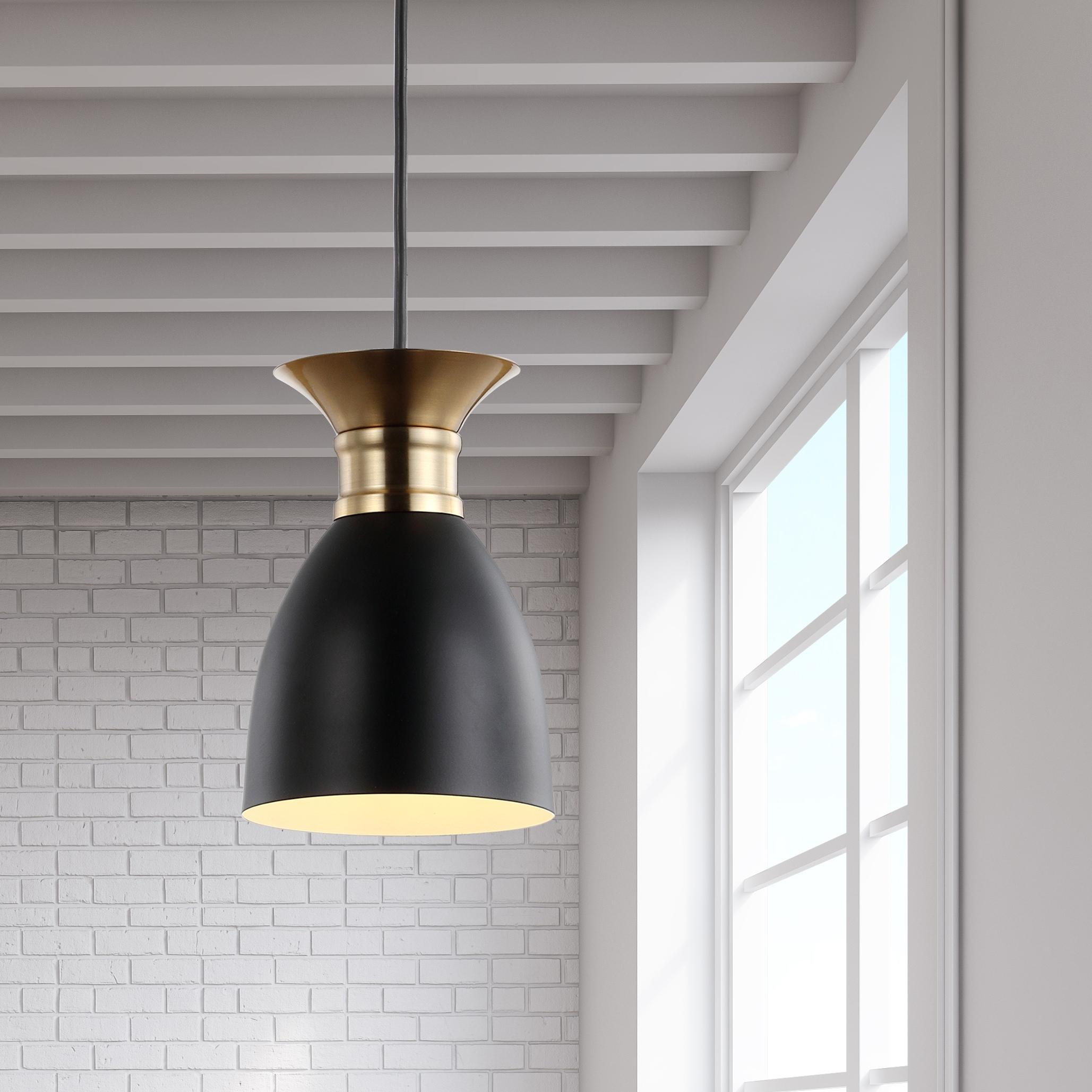 Edison 5.75 in. 1-Light Black/Brass Gold Metal LED Pendant