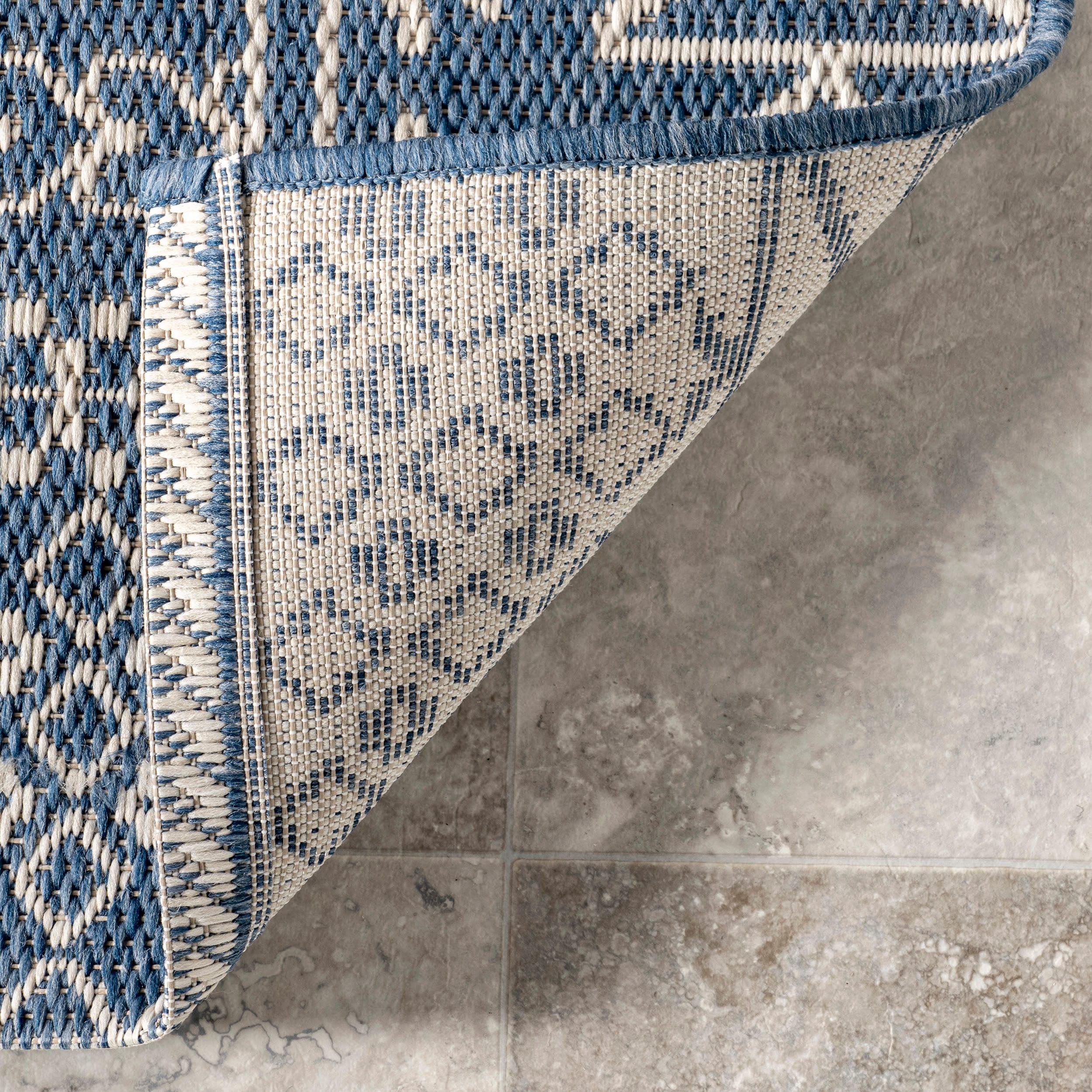 Nuloom Kandace Geometric 6x9 Indoor/Outdoor Area Rug for Living Room Patio Deck Front Porch Kitchen, Blue/Ivory