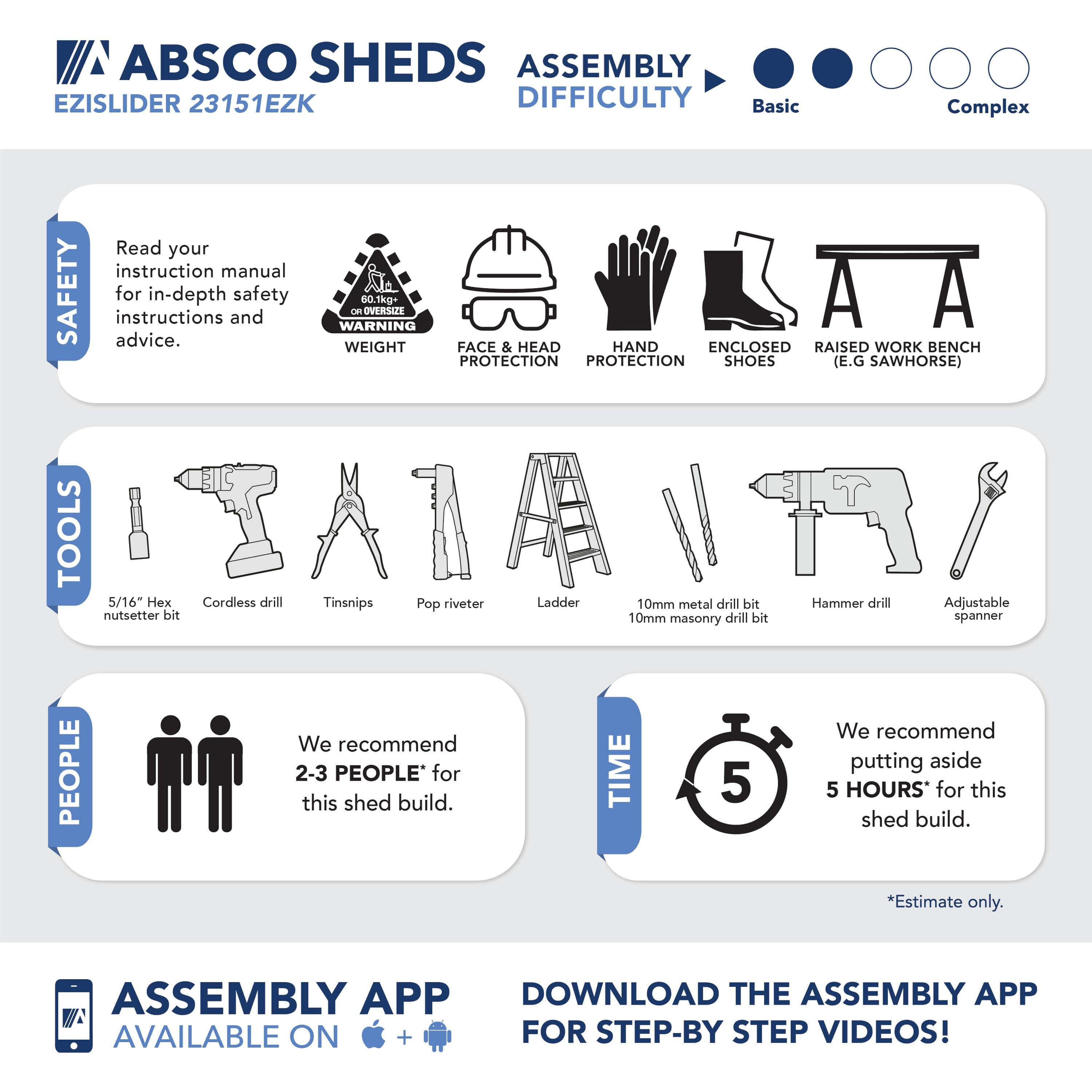 Absco Absco EZI Slider 5 ft. W x 7 ft. D Galvanized Steel Storage Shed