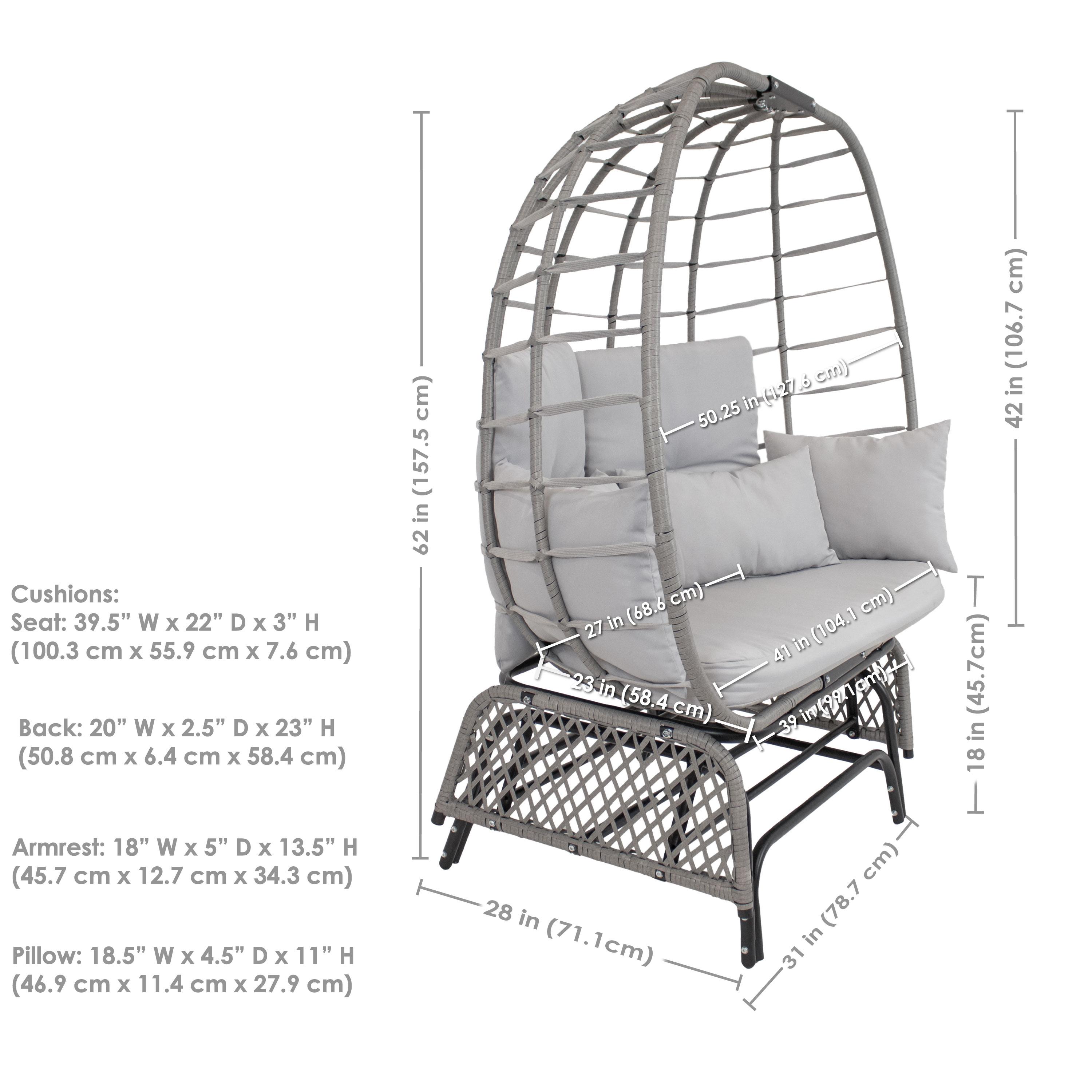 Sunnydaze Outdoor Polyrattan Double Egg Chair Glider with Cushions and Pillows - Gray