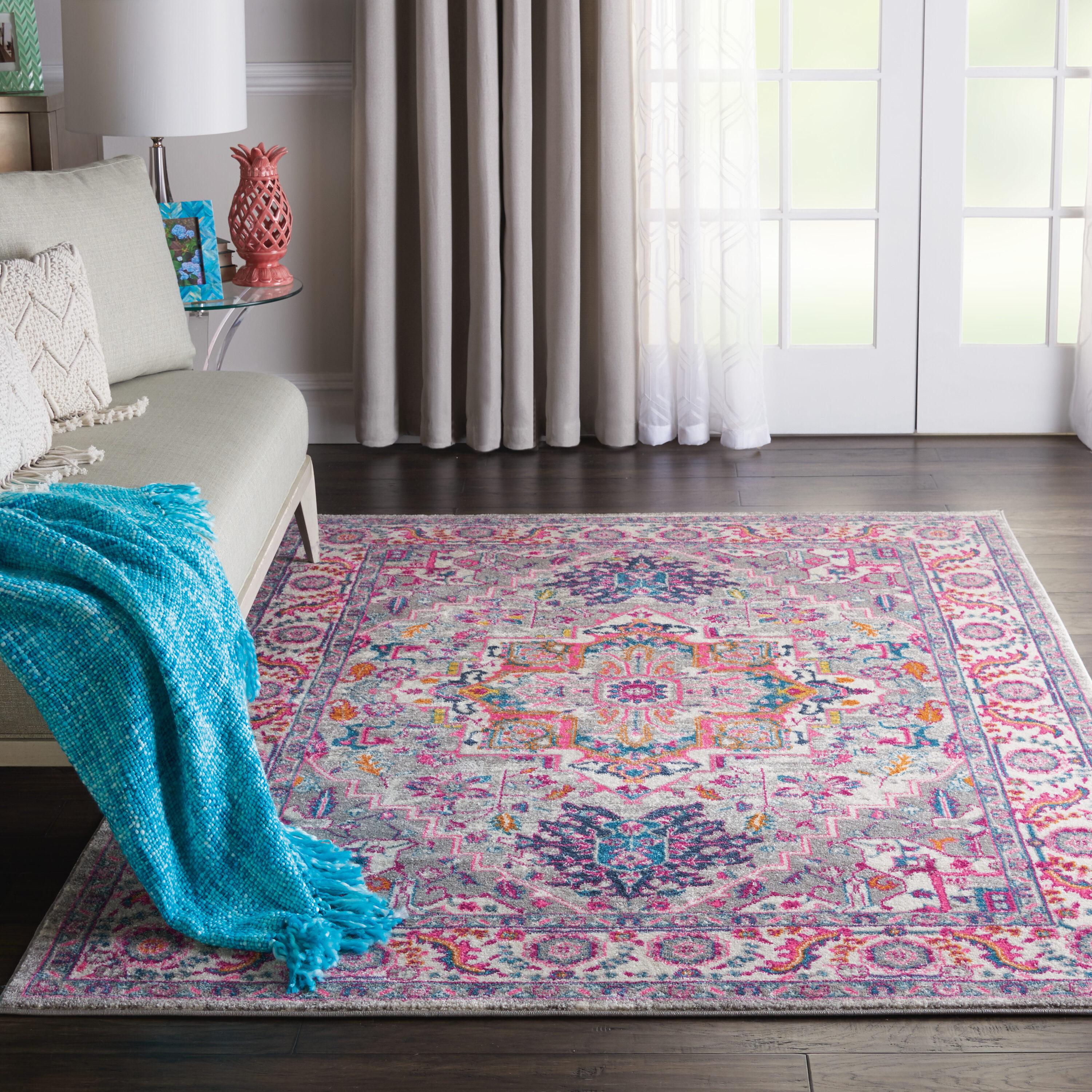 Nourison Passion Colorful Center Medallion Indoor Area Rug Light Grey/Pink 5'3" x 7'3"