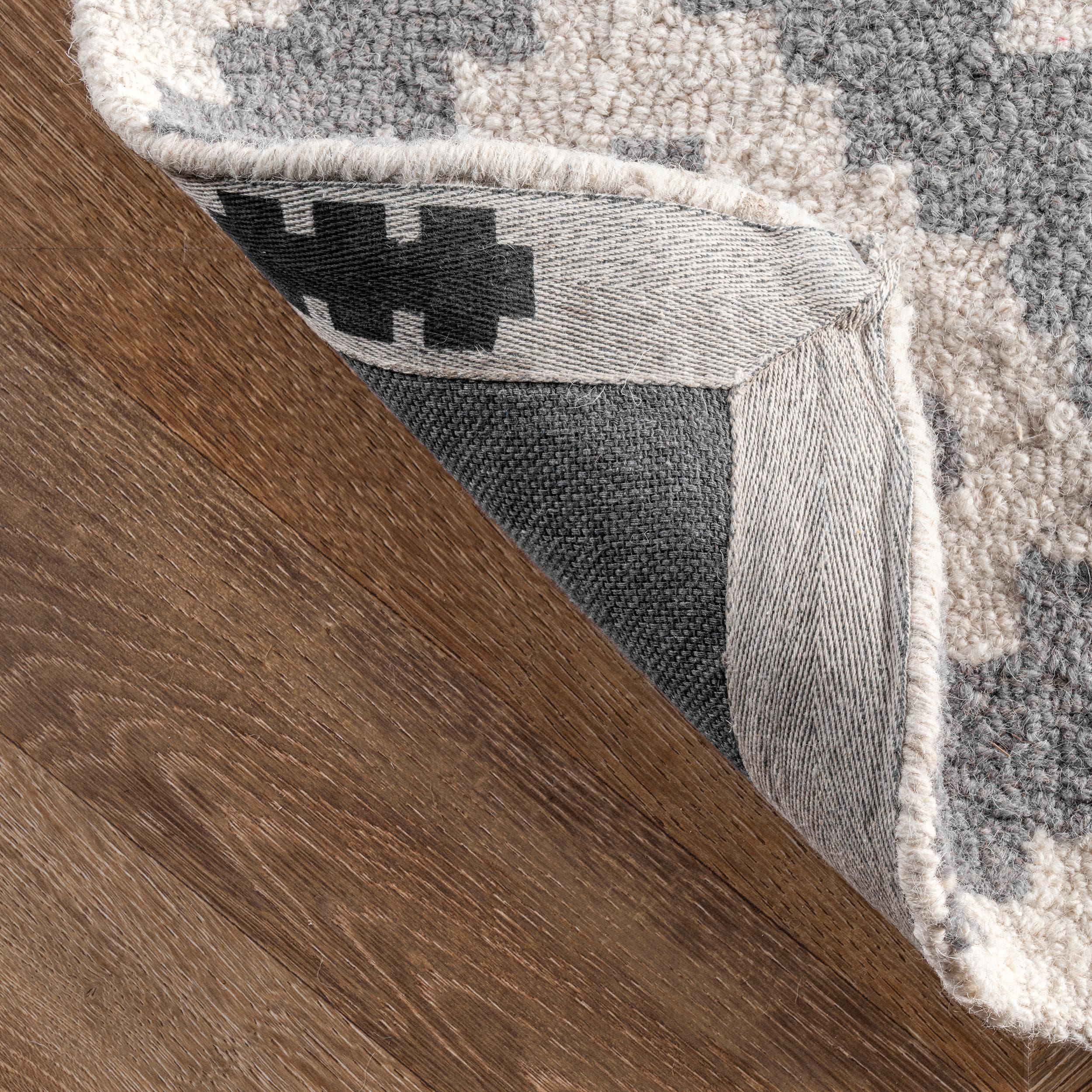 Nuloom Kellee Geometric 5 Round Wool Indoor Area Rug for Living Room Bedroom Dining Room Kitchen, Grey/White