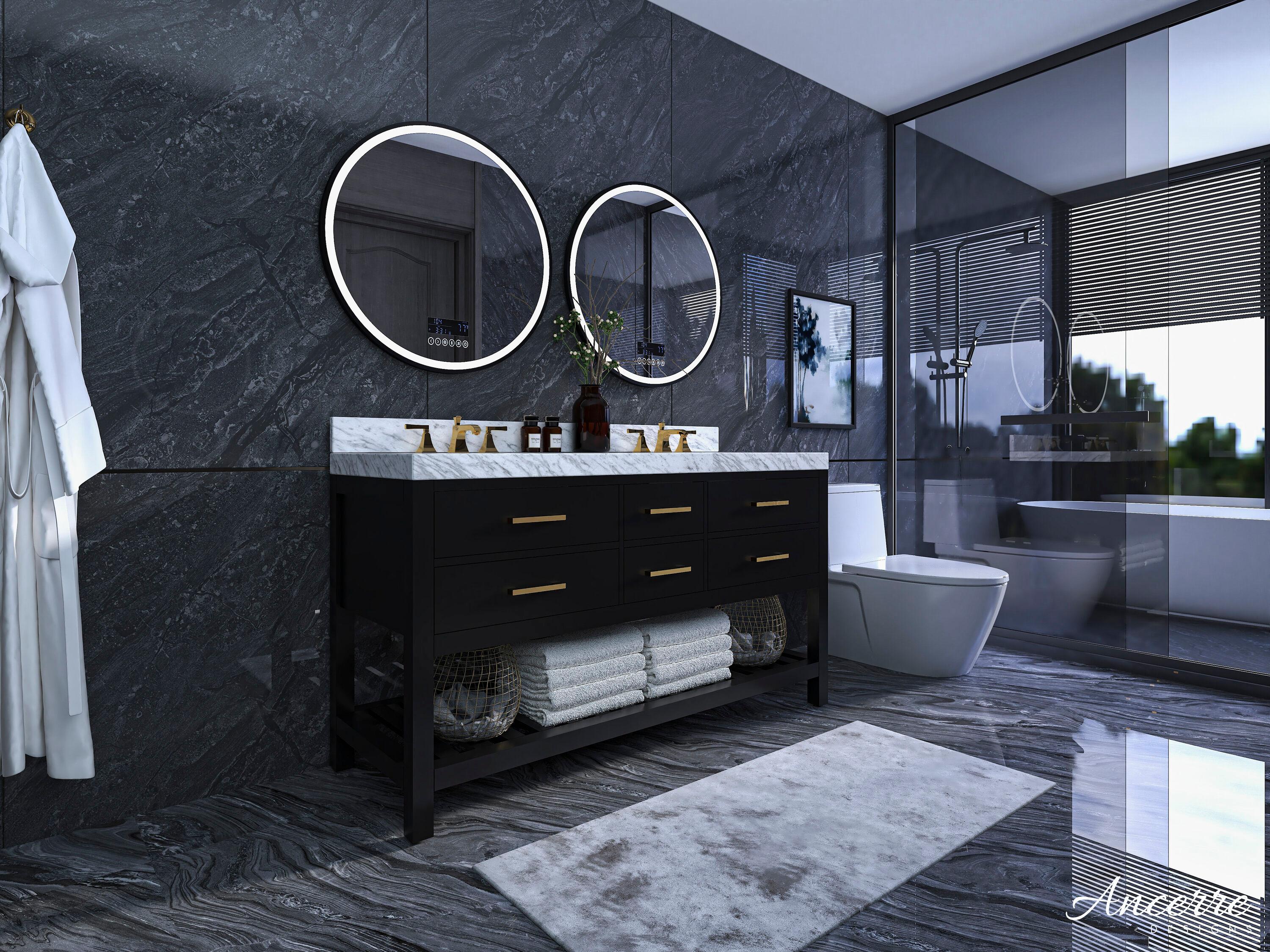 Elizabeth 60'' Black Onyx Double Vanity with Marble Top