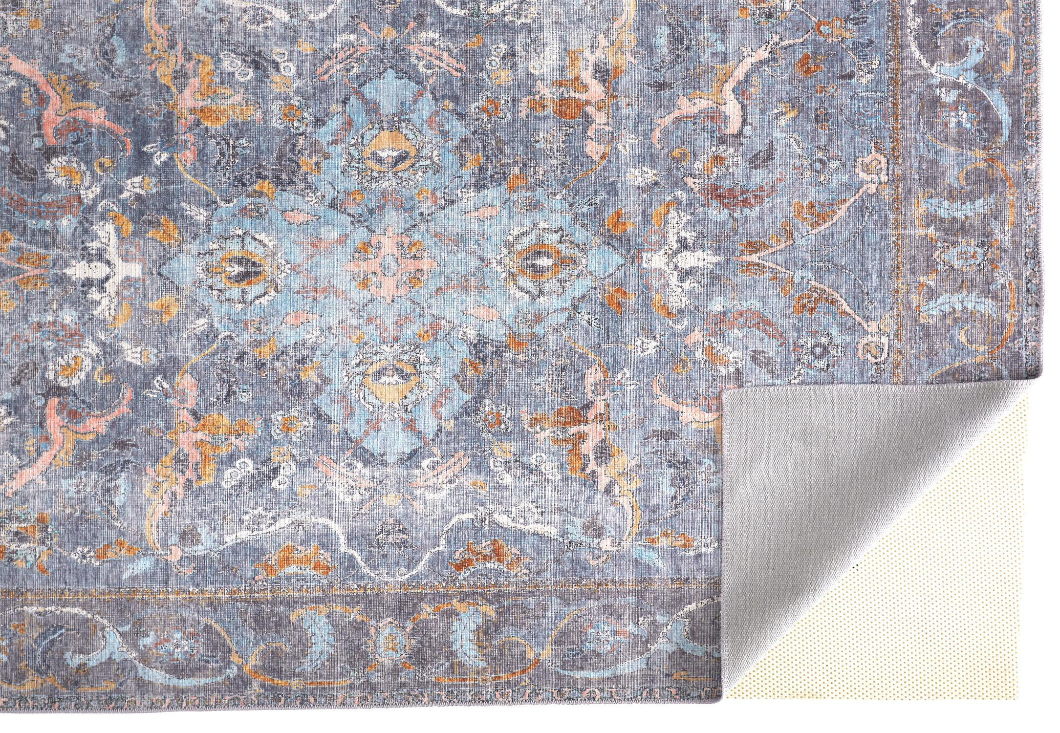 Percy Transitional Medallion Blue/Gray/Orange Area Rug