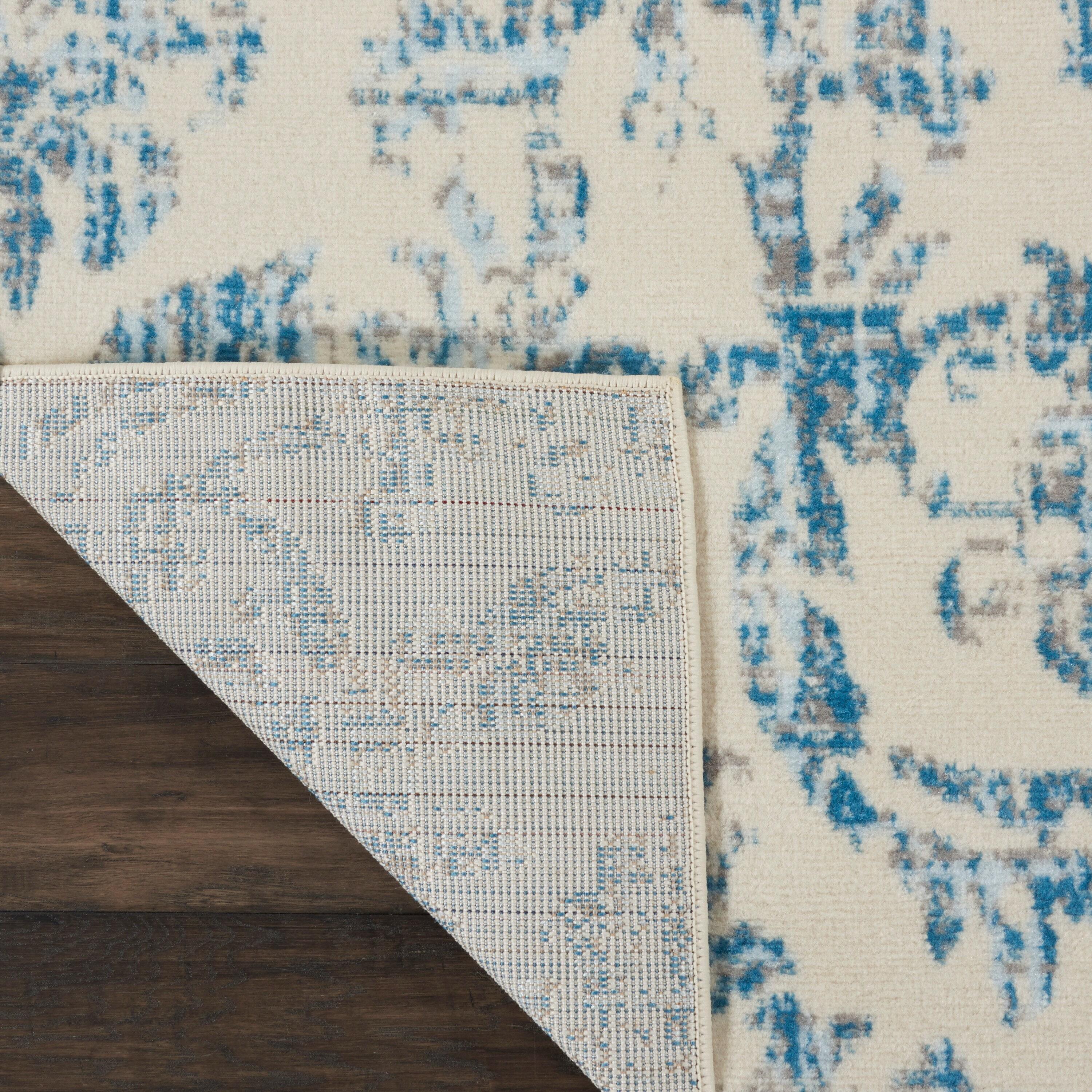 Jubilant JUB09 Area Rug Farmhouse Vintage Damask By Nourison Ivory Blue 7' x 10'