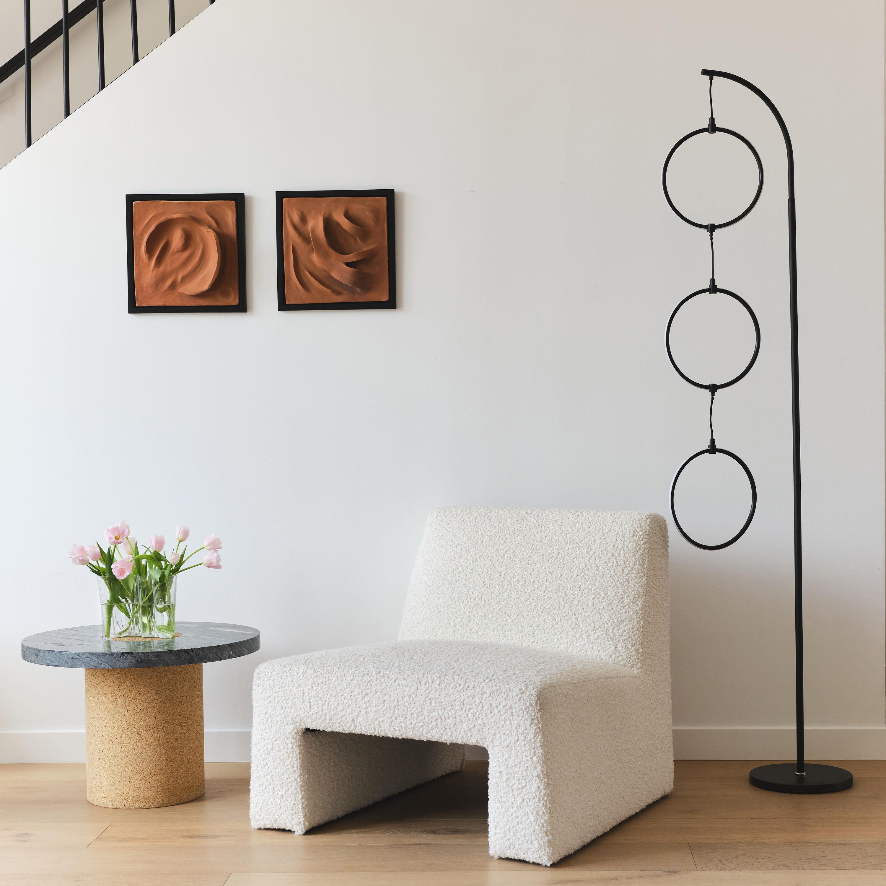 Brightech Nova 74 in. Novelty Industrial 3-Hanging Ring Light LED Standing Floor Lamp with Built-In Color Options