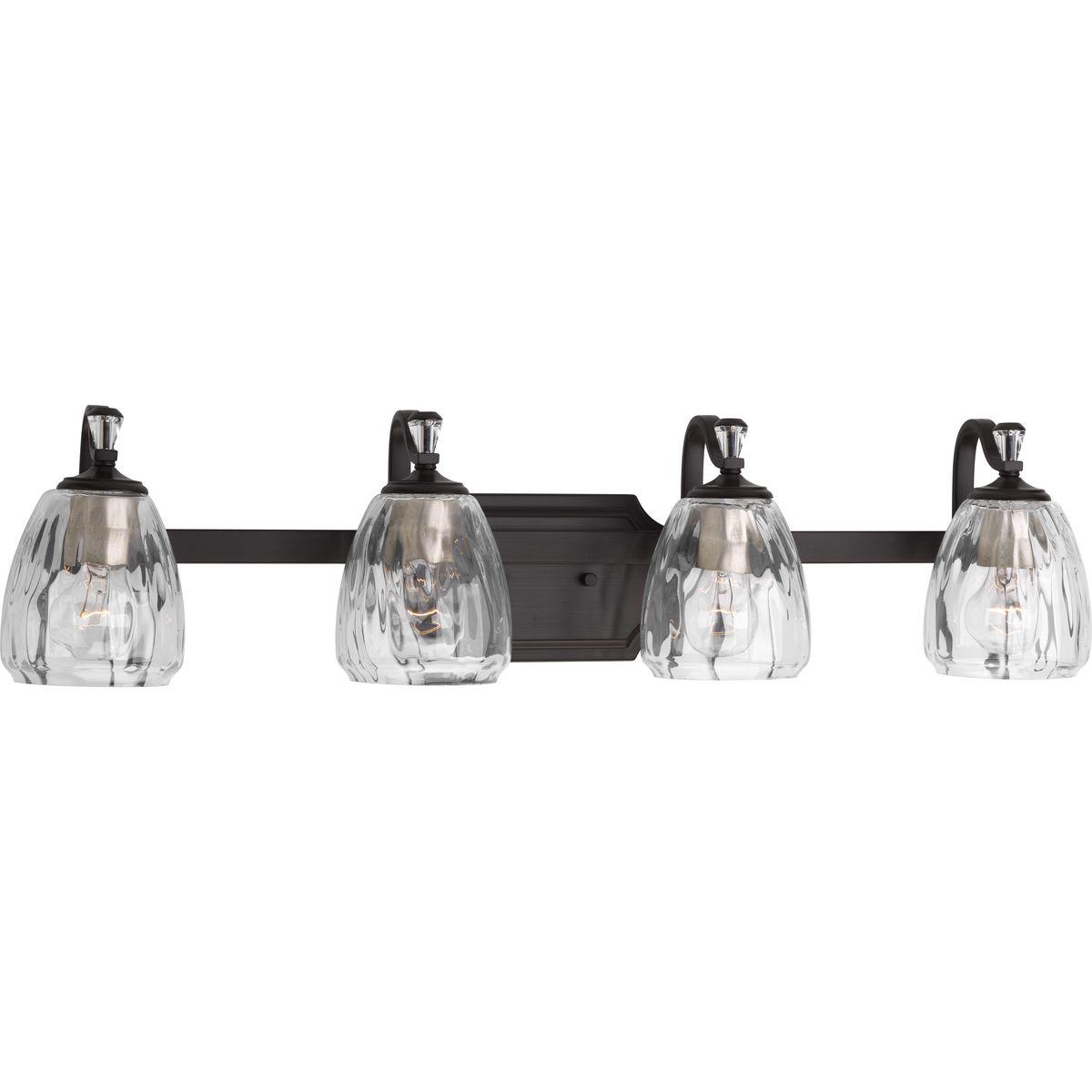 Progress Lighting Anjoux 4-Light Bath Vanity Fixture Antique Bronze Clear Water Glass Shade