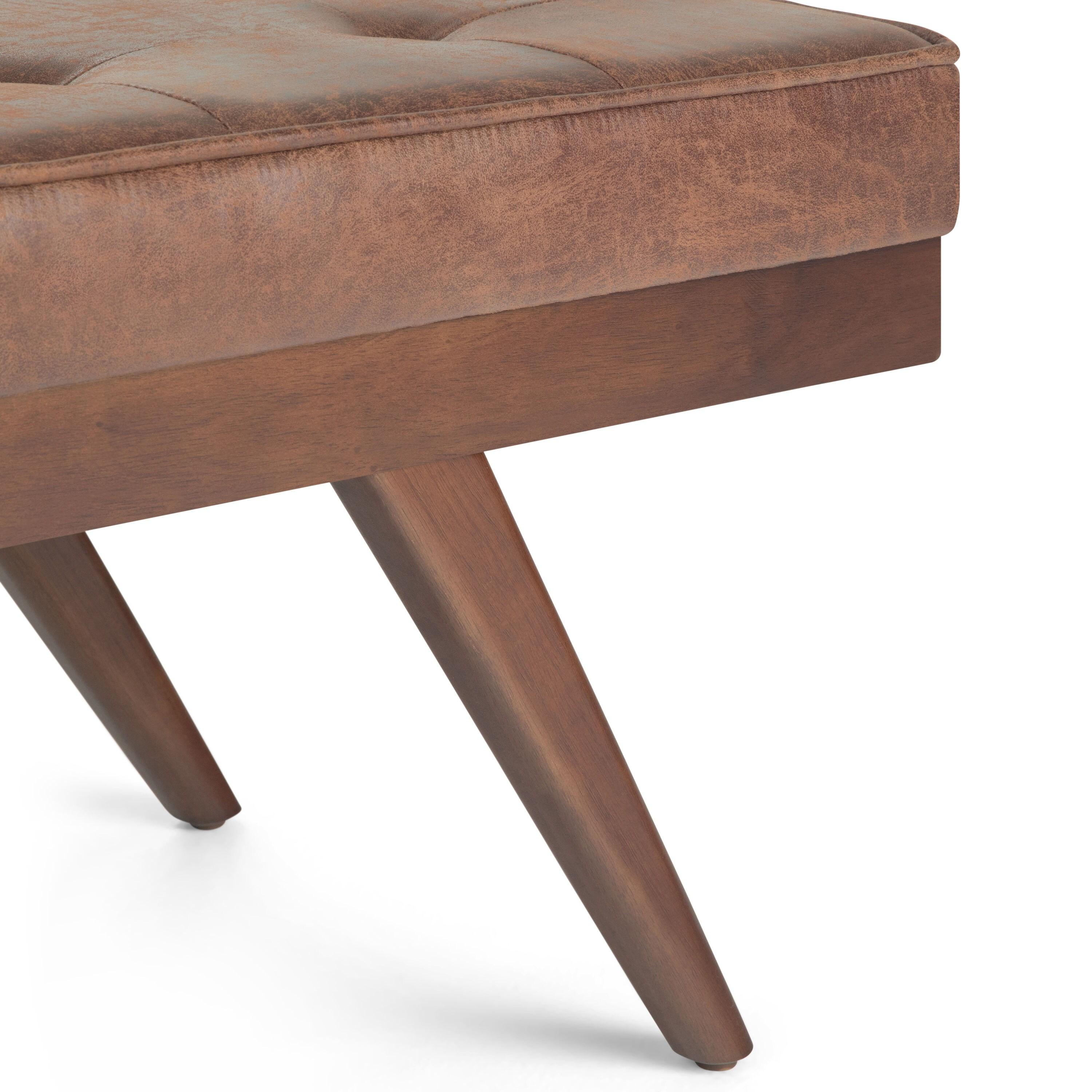 Simpli Home Pierce Solid Hardwood Mid Century Ottoman Bench In Distressed Umber Brown