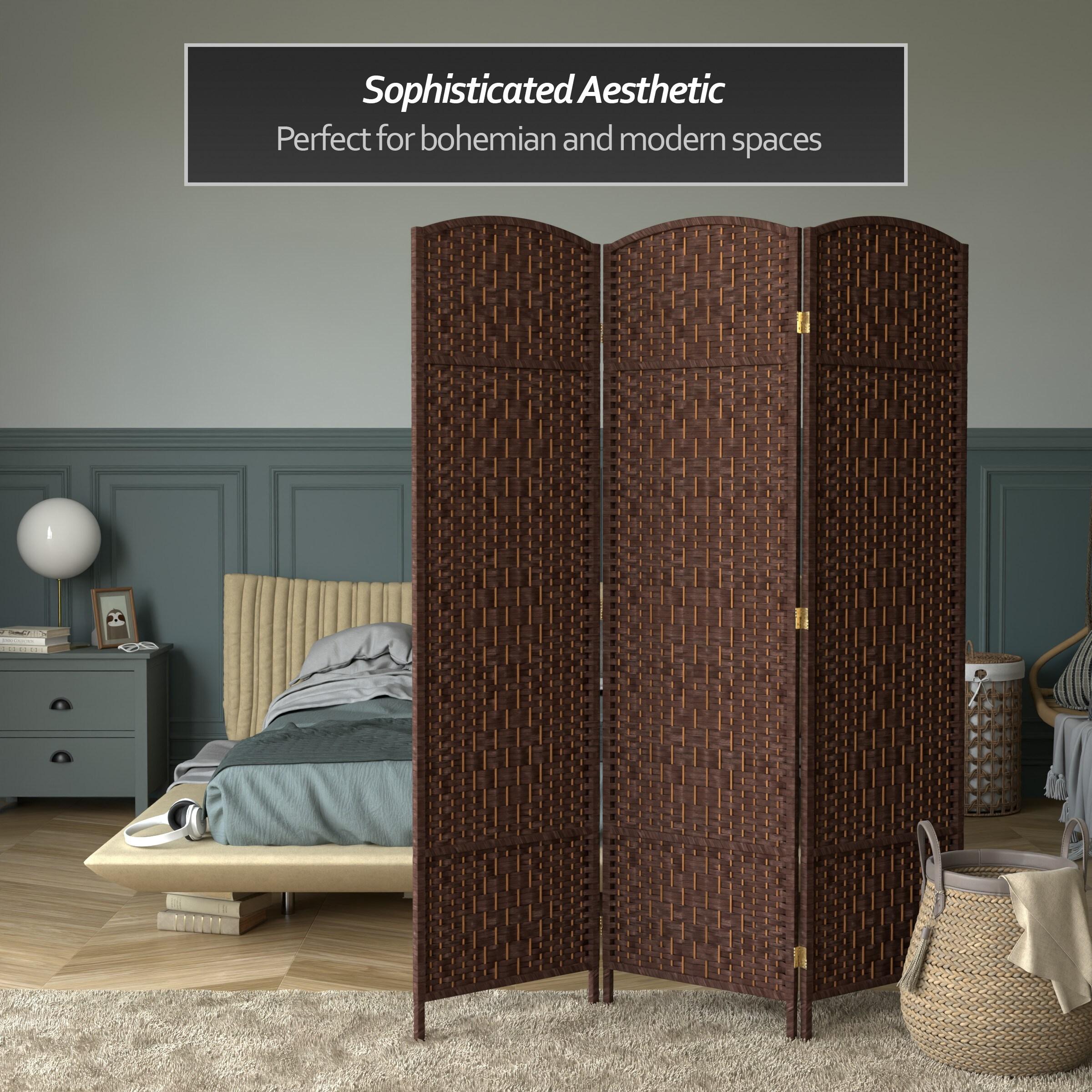 Oriental Furniture 6 ft. Tall Diamond Weave Room Divider - Dark Mocha - 3 Panel