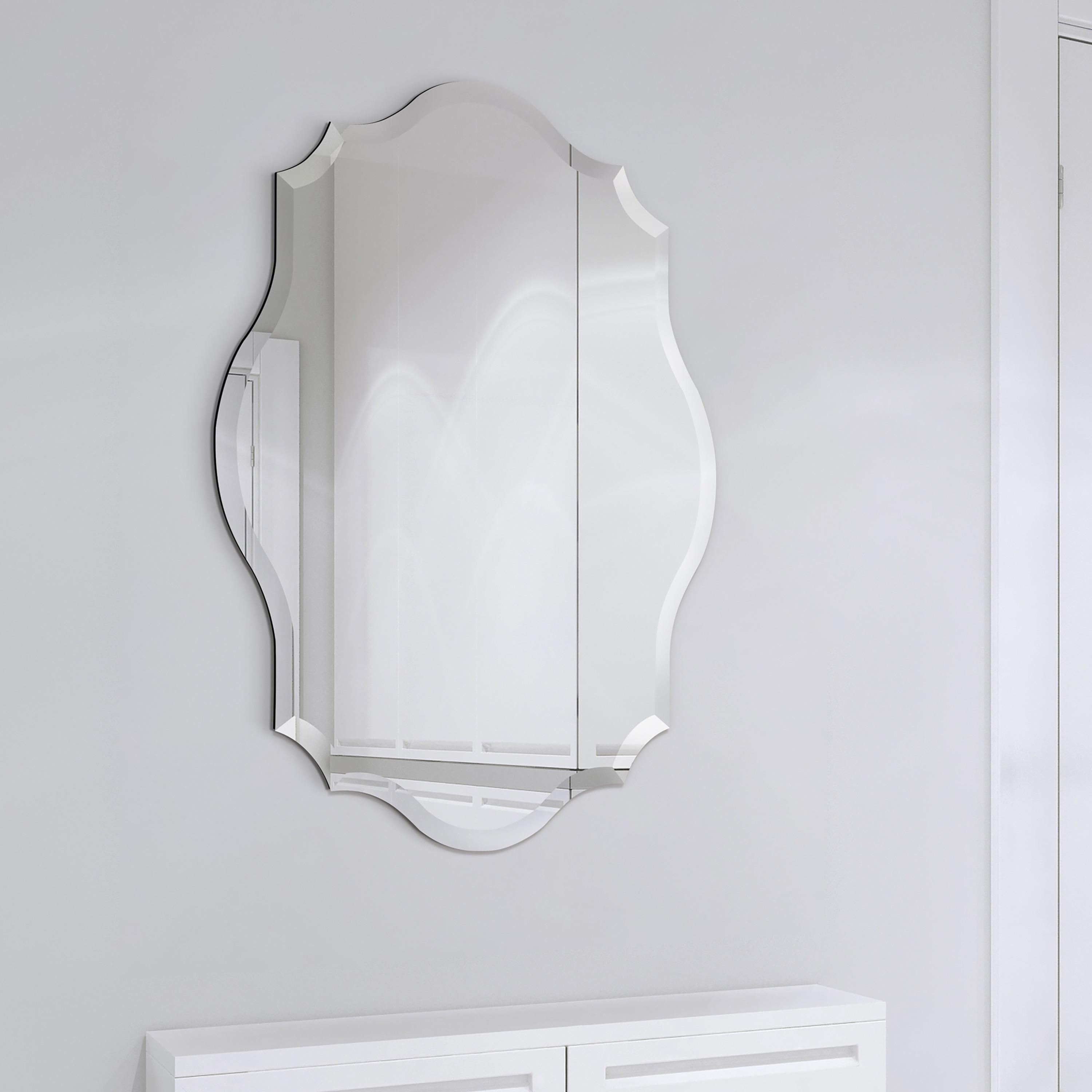 Empire Art Direct Frameless Beveled Oblong Elegant Scalloped Wall Mirror 30 in. x 40 in. x 0.39 in.