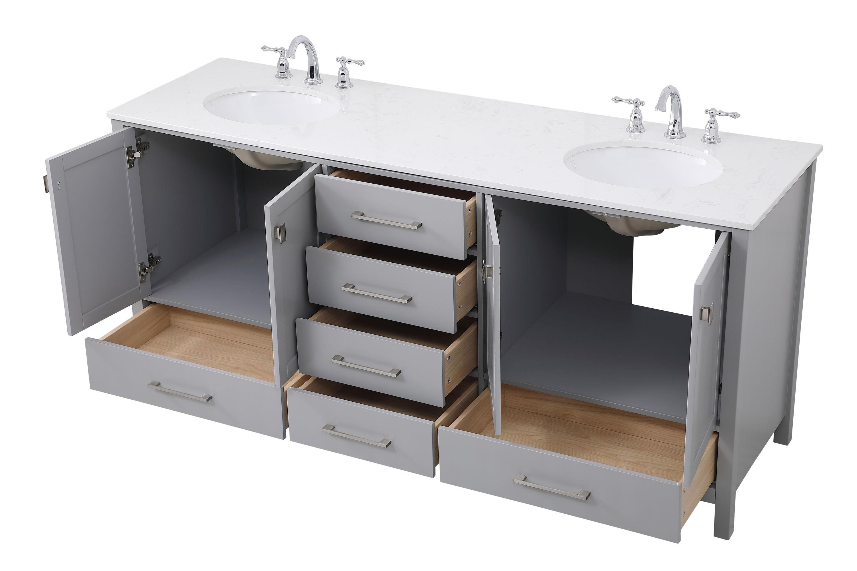 Elegant Decor Irene 72" Solid Wood and Stone Double Bathroom Vanity in Gray