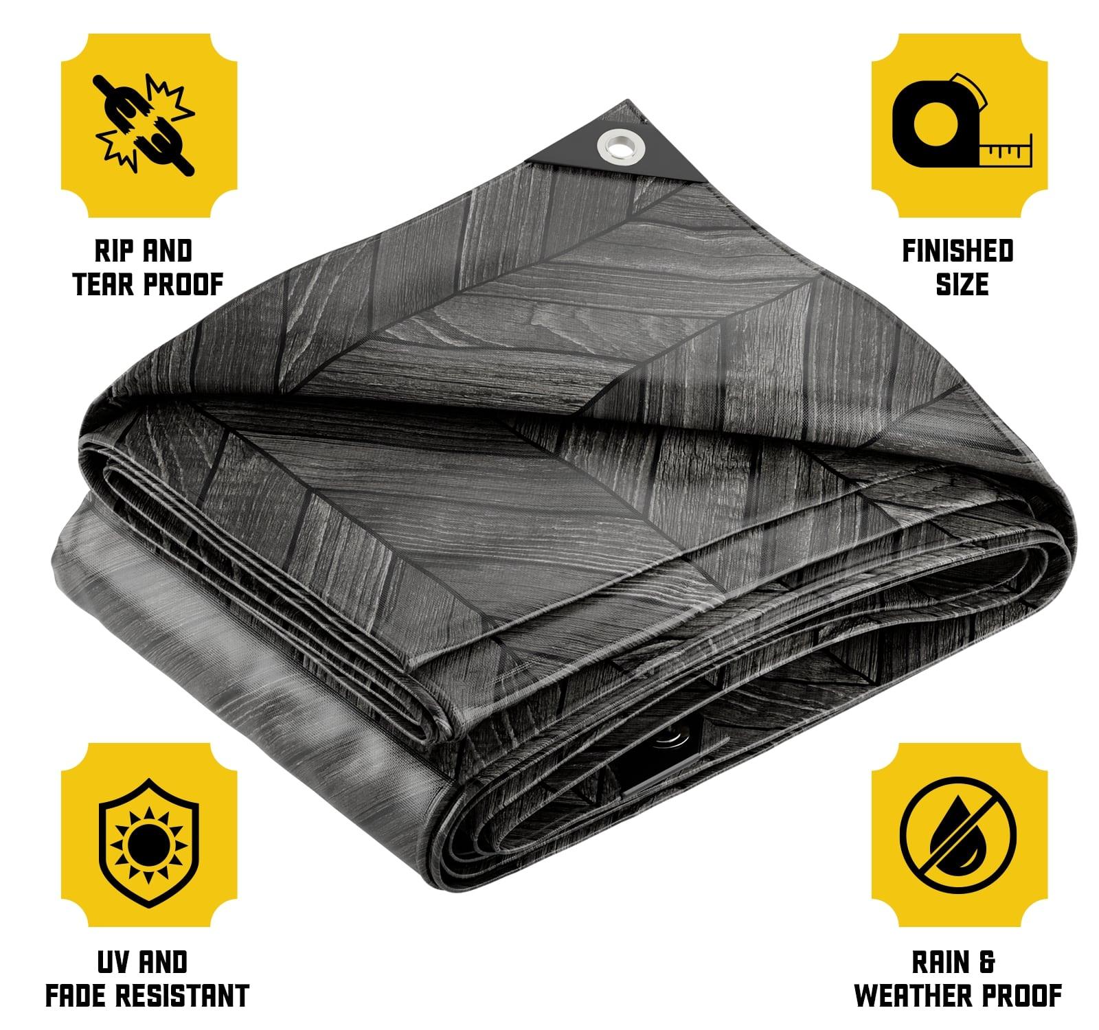 Core Tarps Extreme Heavy Duty 20 Mil Tarp Cover, Waterproof, UV Resistant, Rip and Tear Proof, Poly Tarpaulin with Reinforced Edges for Roof, Camping, Patio, Pool , Boat (Grey Wood/Black 12′ X 20′)