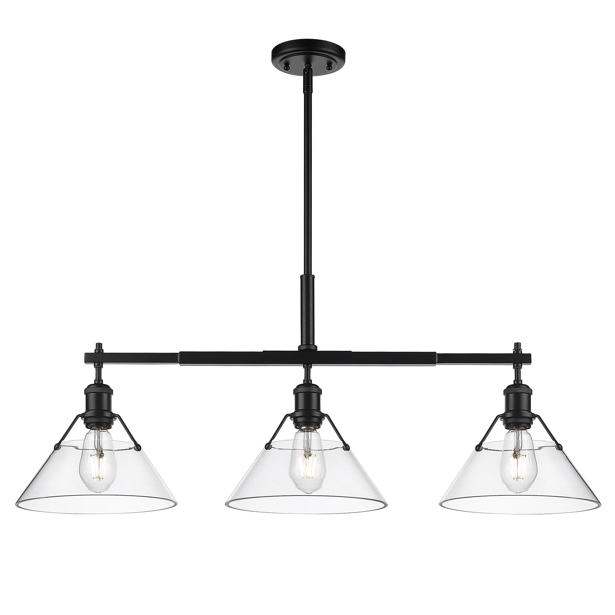 Golden Lighting Orwell 3-Light Linear Pendant in Matte Black with Clear Glass