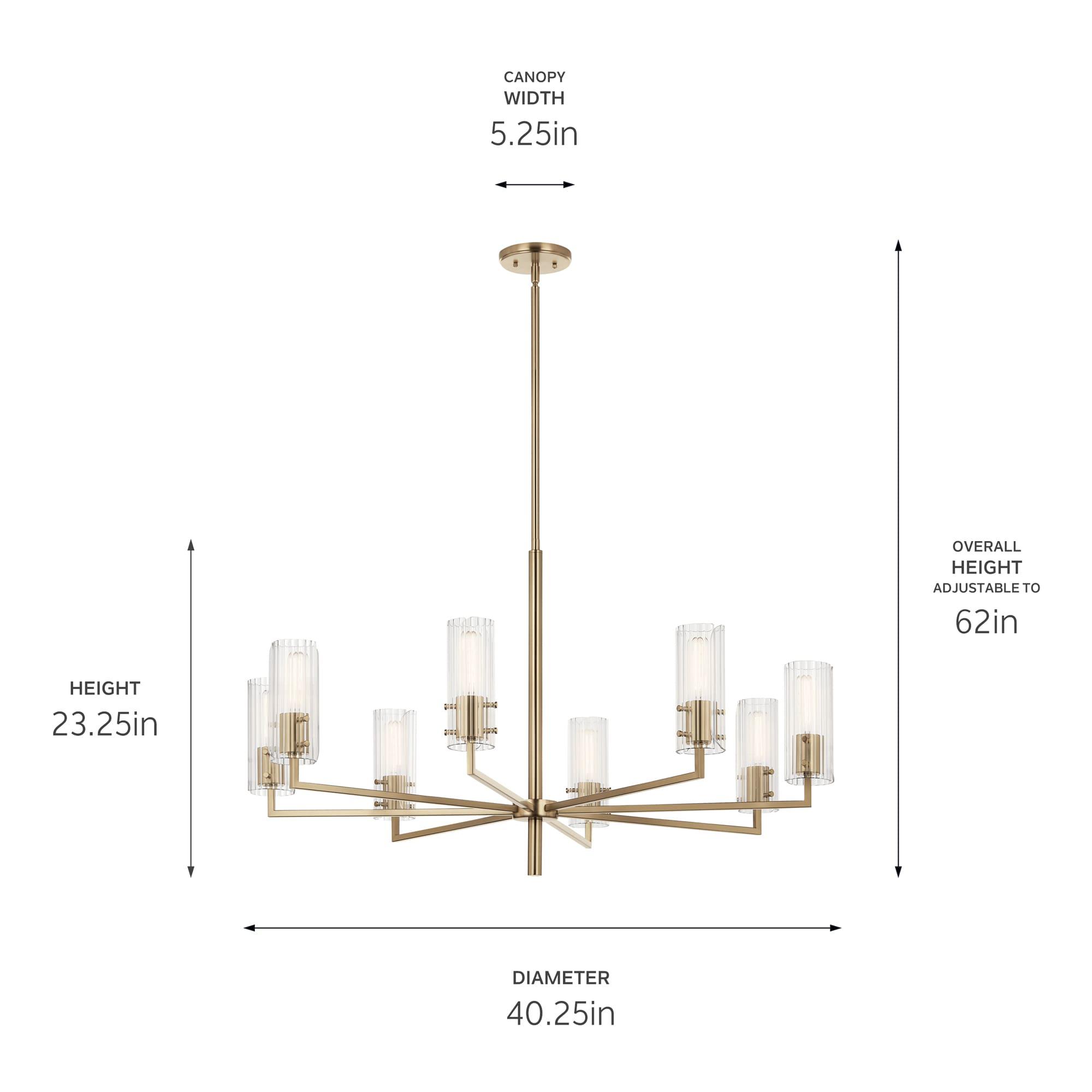 Champagne Bronze 8-Light Chandelier with Clear Fluted Glass Shades