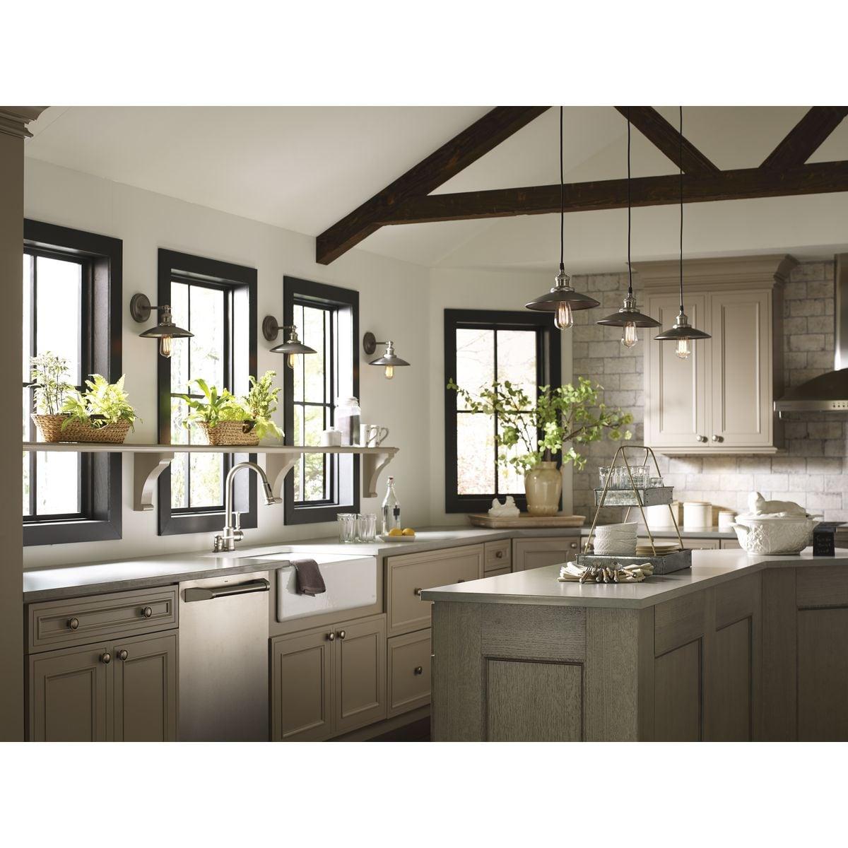 Progress Lighting Archives 1-Light Adjustable Swivel Wall Sconce, Antique Nickel, Natural Brass Accents, Shade Included