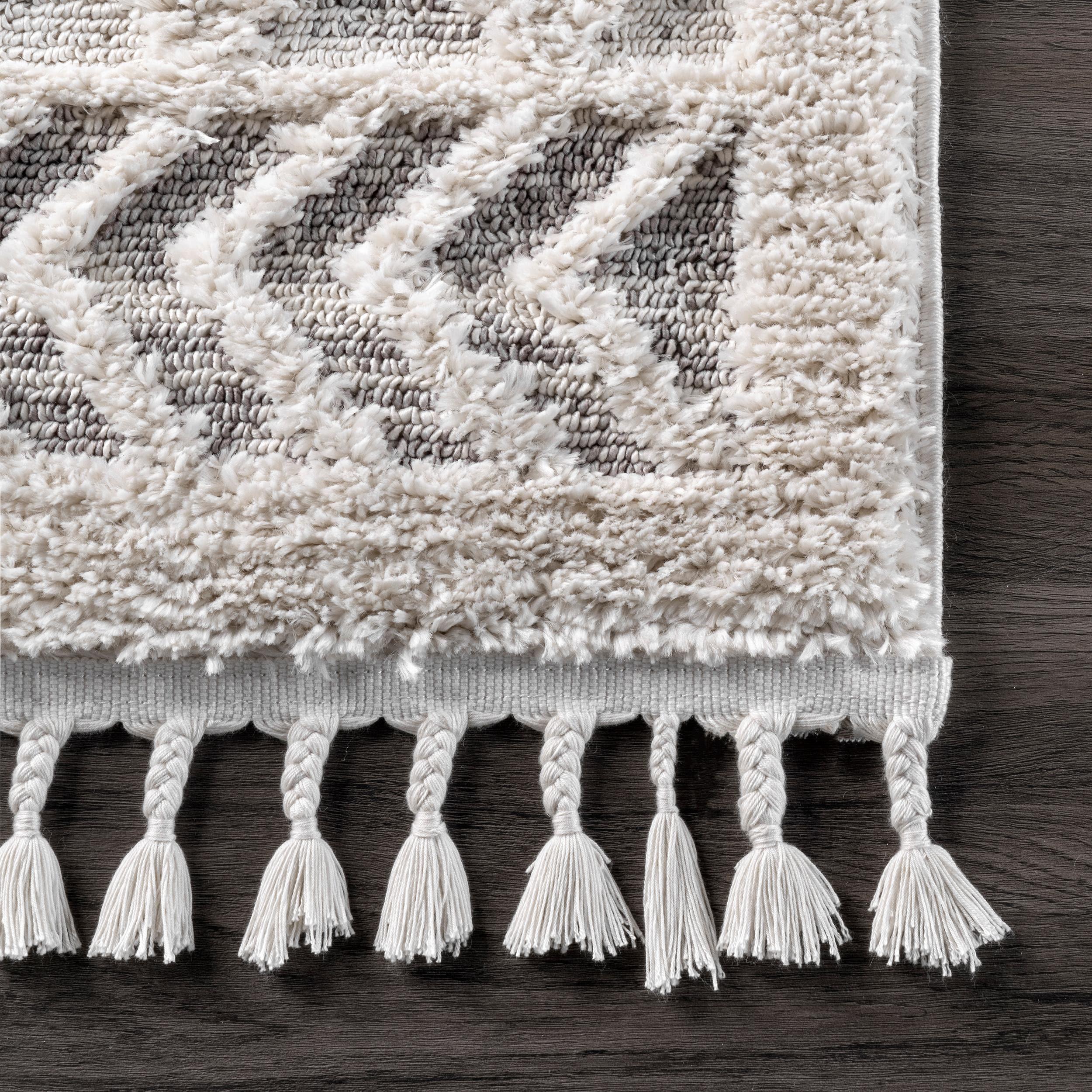 Nuloom 9x12 Ansley Moroccan Tassel Indoor Area Rug, Light Grey, Textured Bohemian Design, Plush High Pile, Stain Resistant, Bedroom, Living Room