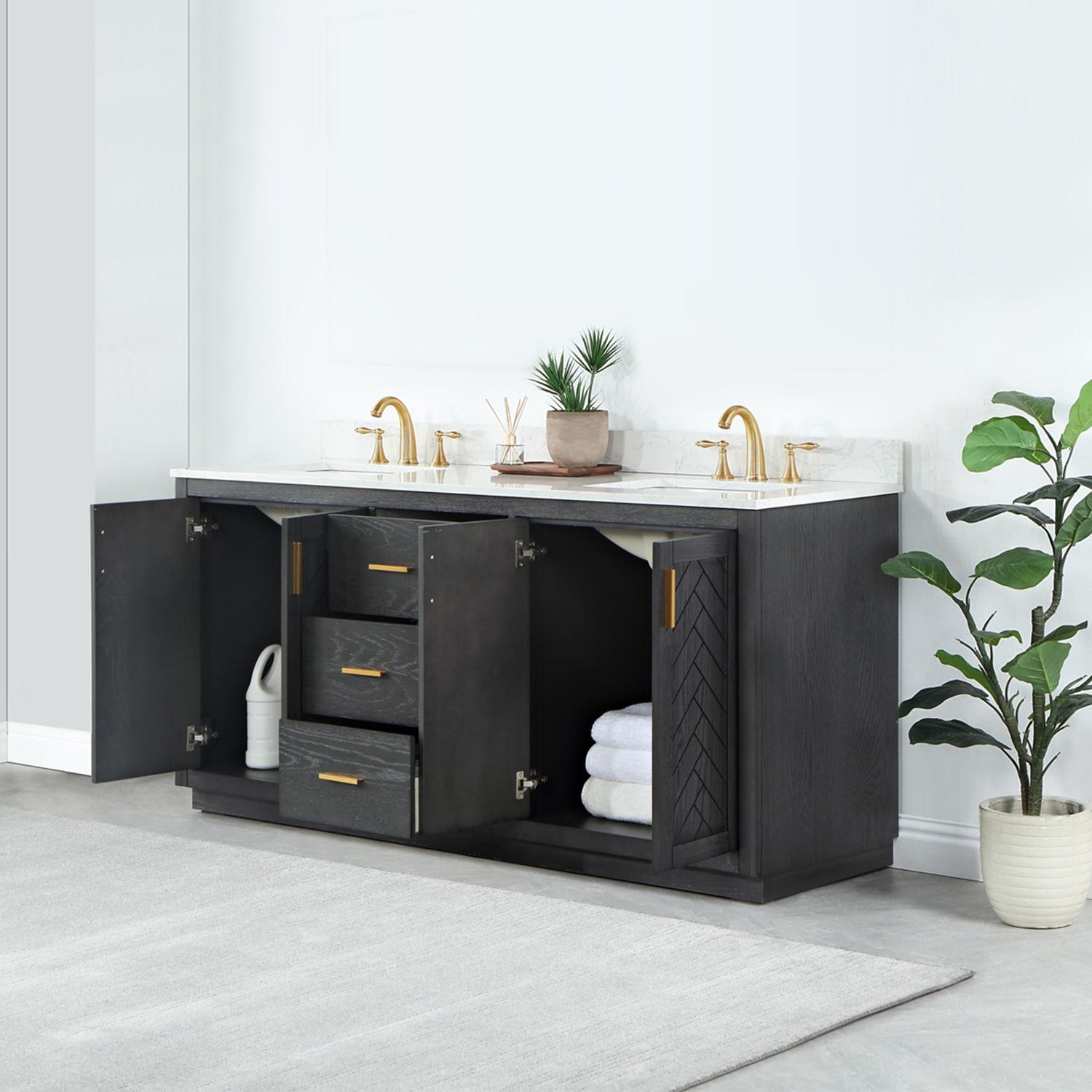 Gazsi 72" Double Bathroom Vanity Set in Brown Oak without Mirror