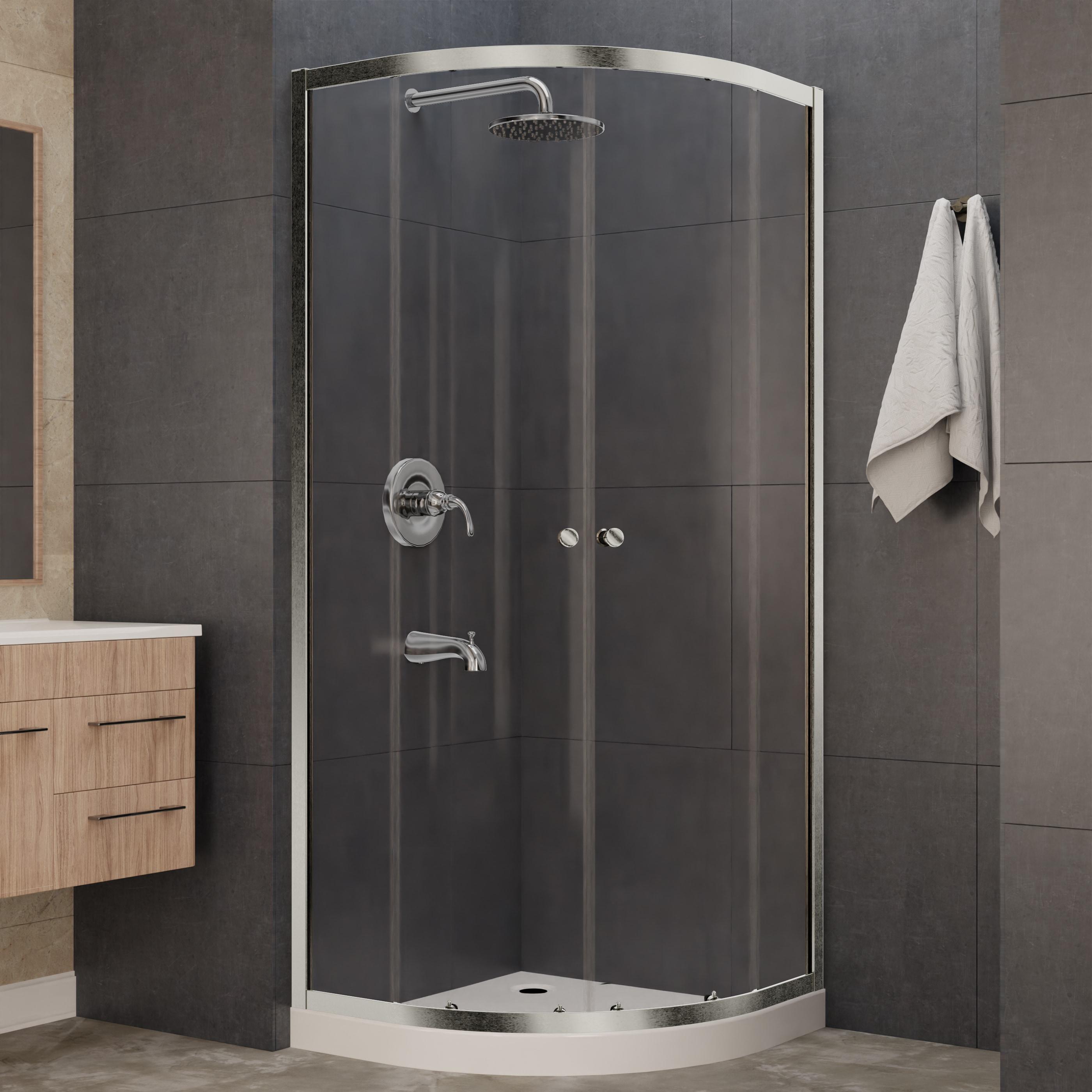 Mare Series 35.2'' W 76'' H Framed Round Reversible Shower Enclosure
