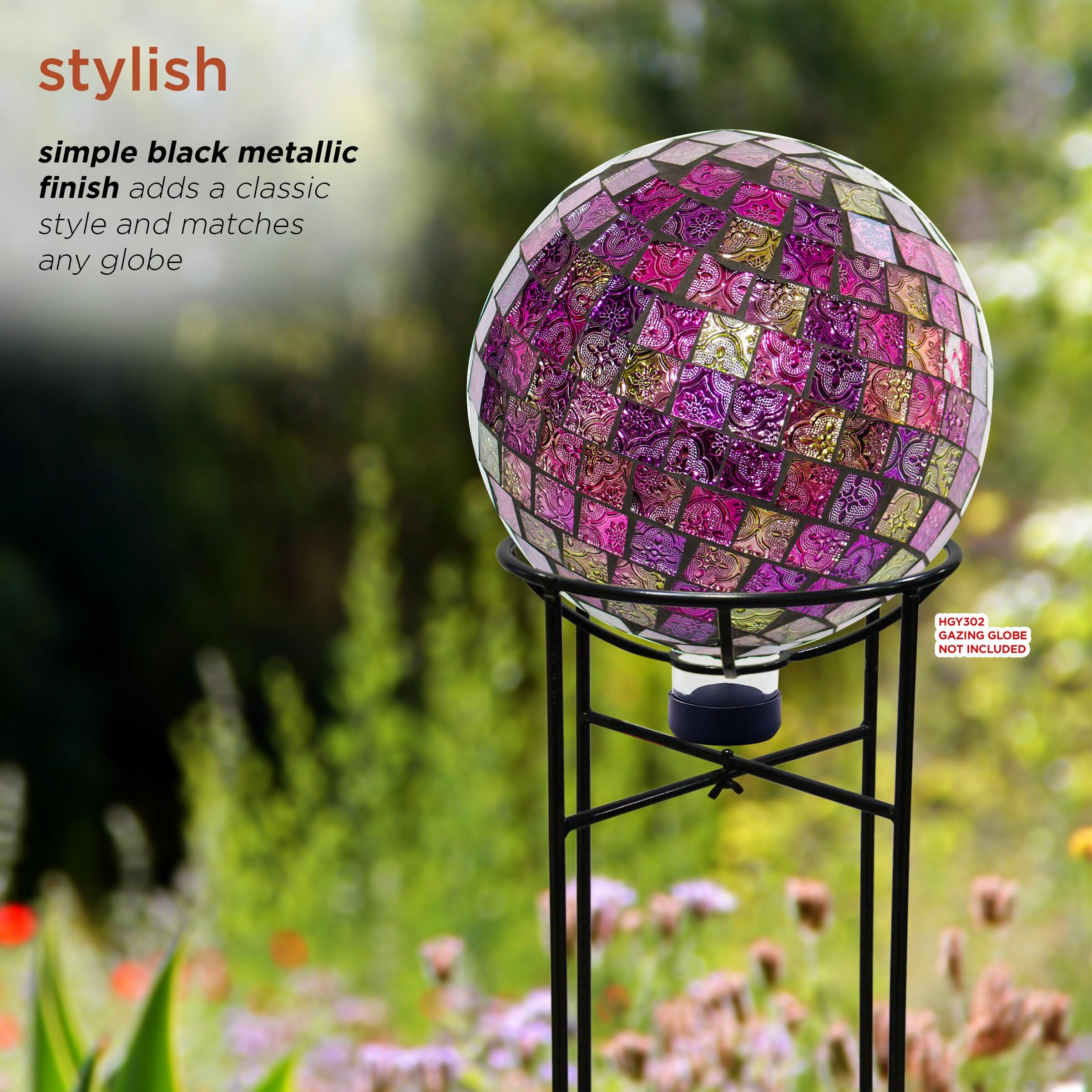 24" Metal Gazing Globe Stand - Alpine Corporation: Pedestal Display for Outdoor Decor, Black Finish