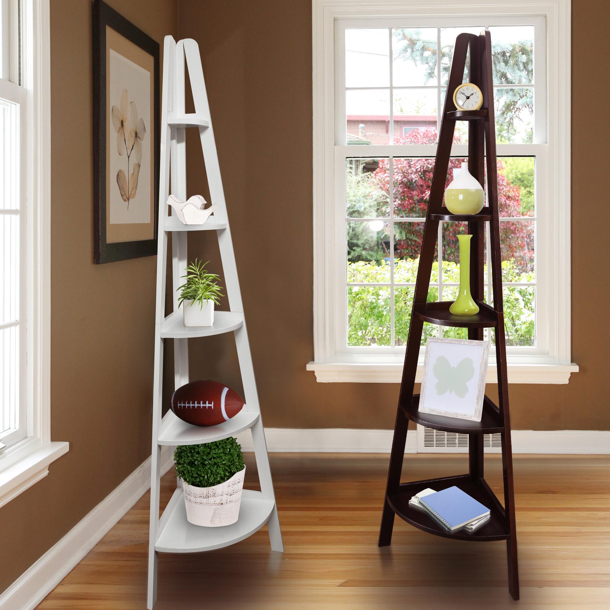 Casual Home 5-Shelf Corner Ladder Bookcase-Finish:Espresso