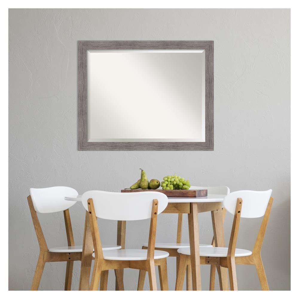 31" x 25" Pinstripe Narrow Framed Bathroom Vanity Wall Mirror Gray - Amanti Art: Beveled, Polystyrene Frame, Wall Mount