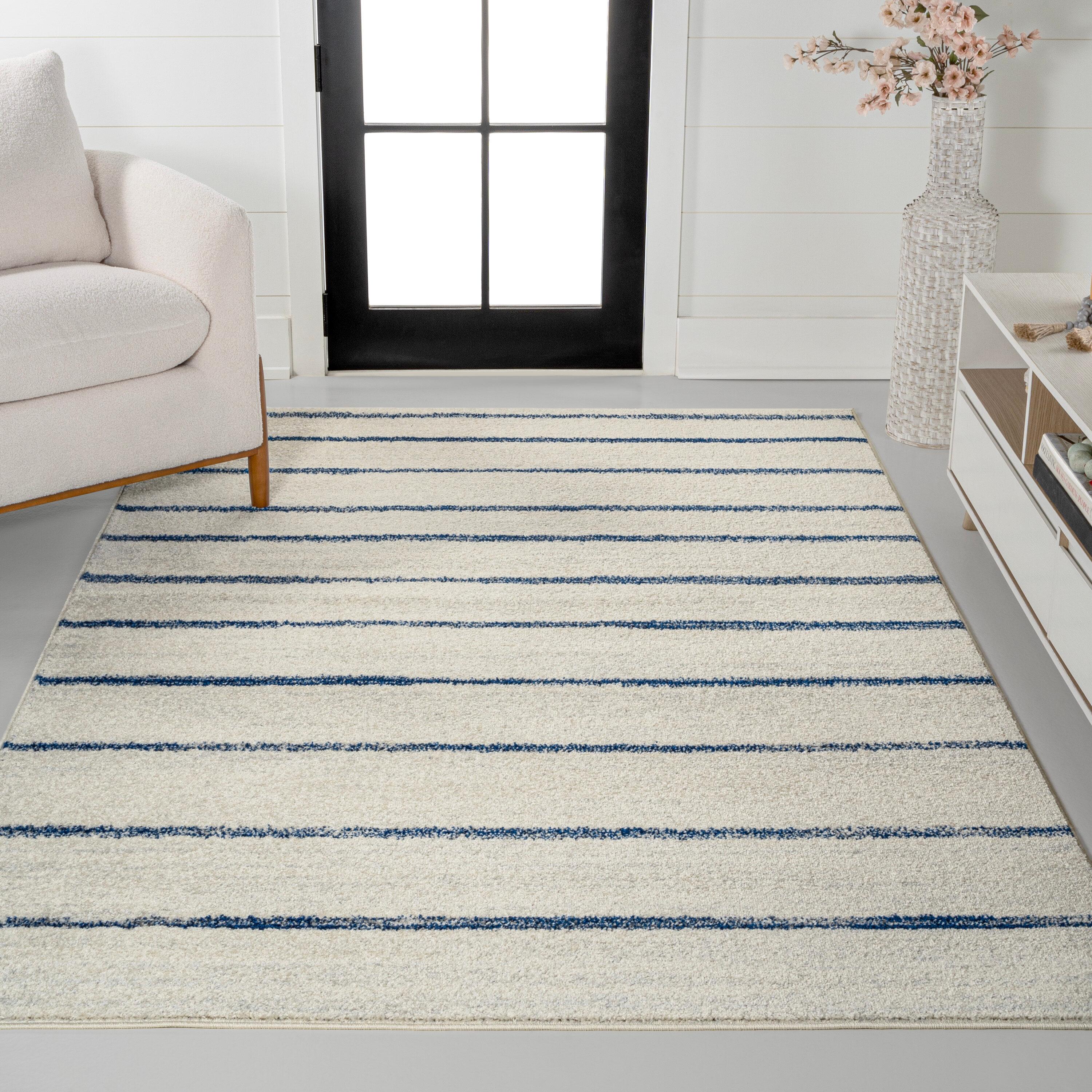 JONATHAN Y Williamsburg Minimalist Stripe Cream/Navy 4 ft. x 6 ft. Area Rug