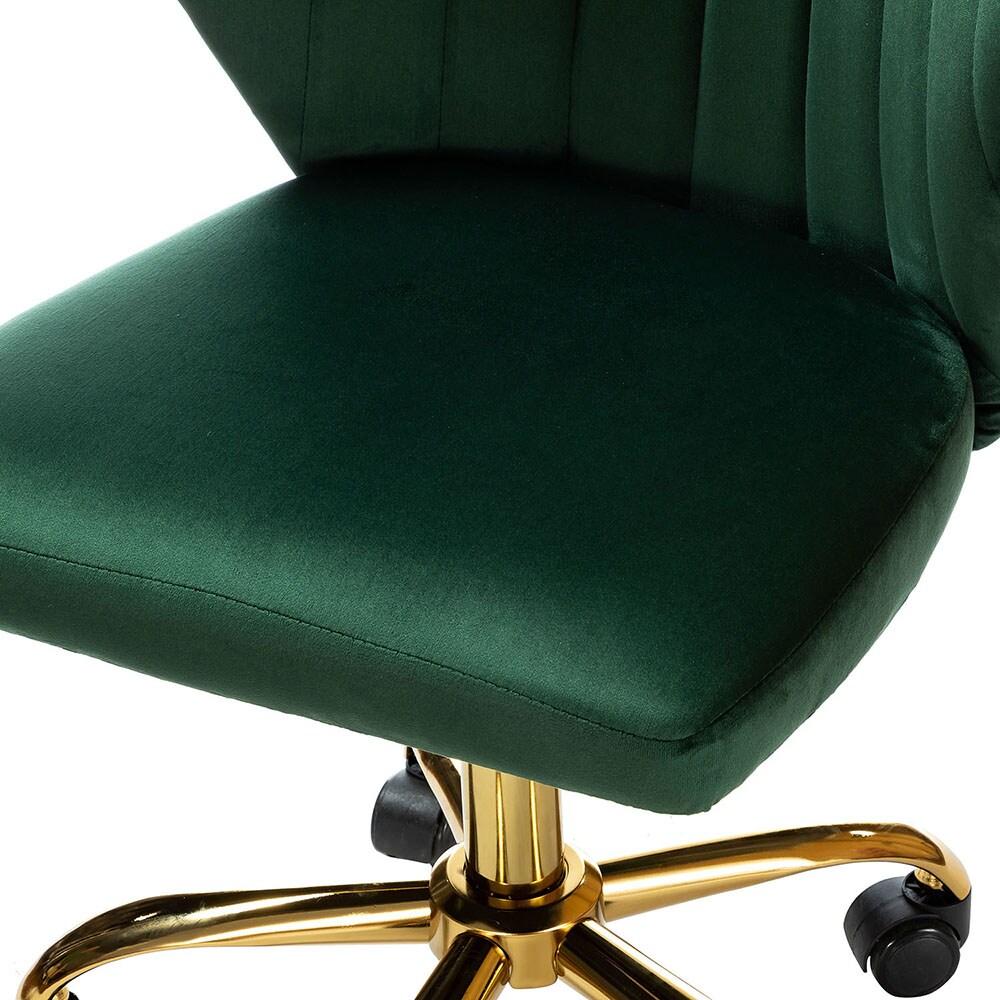 Green Velvet Swivel Office Chair with Gold Legs, Adjustable Height Rolling Desk Chair for Vanity
