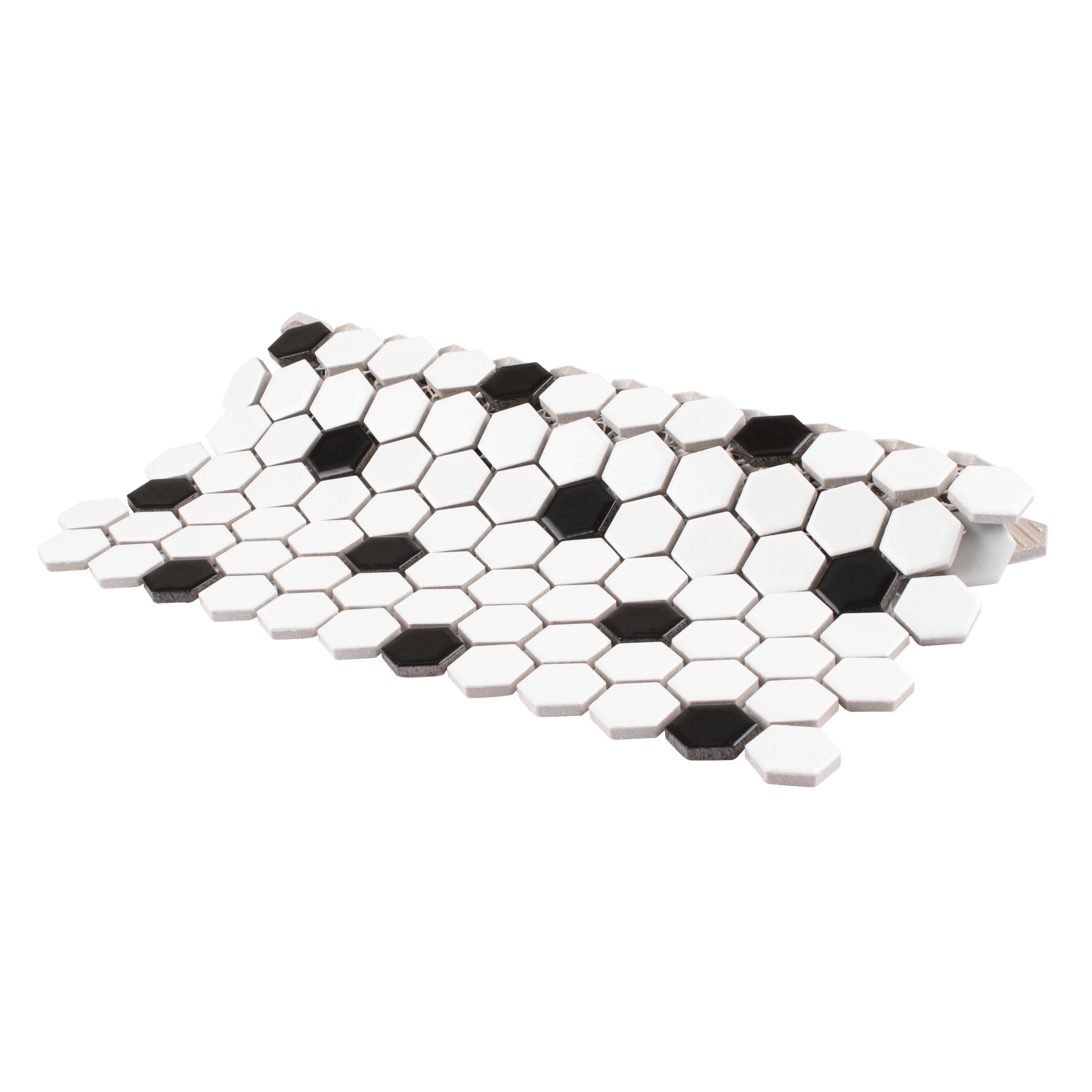 Madison 1" Hex Matte Cool White with Black Dot 10-1/4" x 11-7/8" Porcelain Mosaic Tile