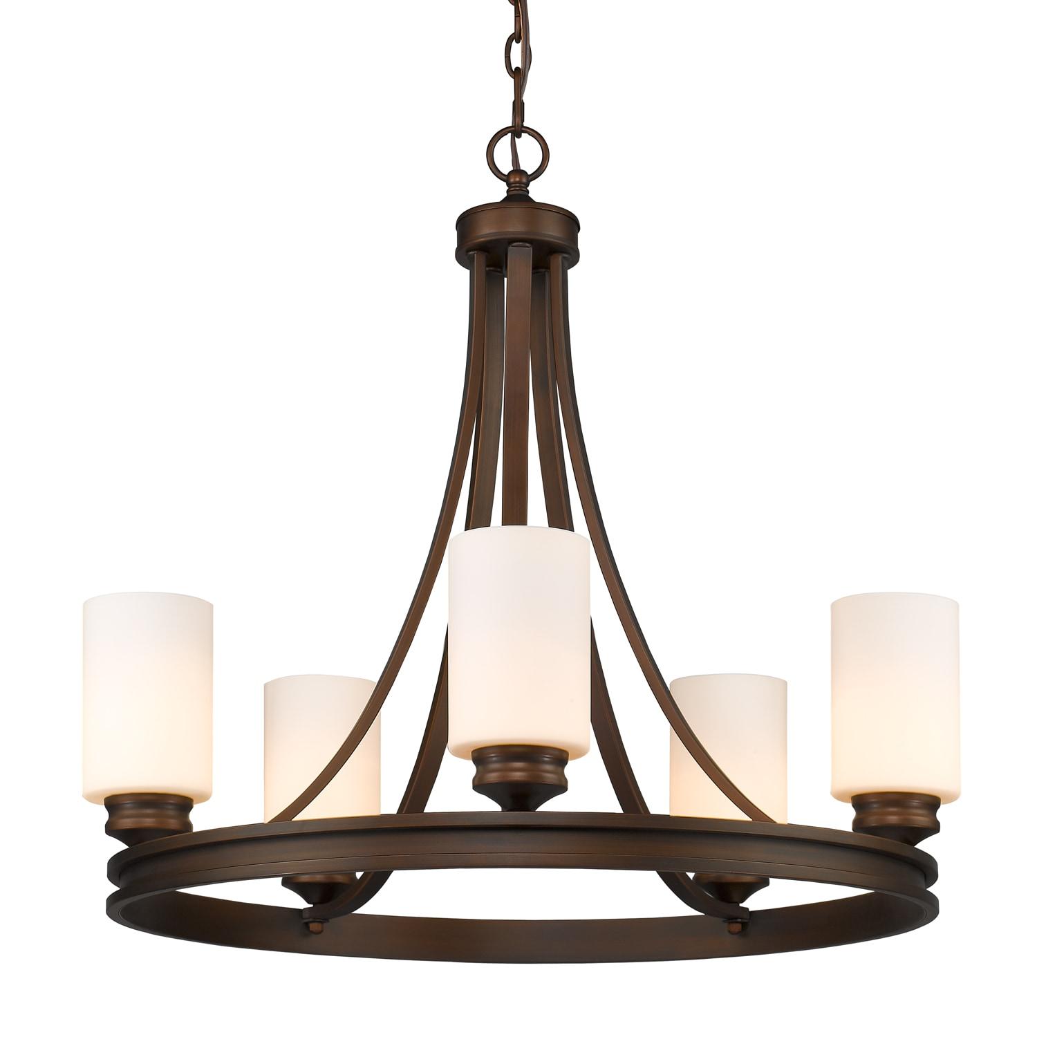 Golden Lighting Hidalgo 5-Light Chandelier in Sovereign Bronze with Opal Glass