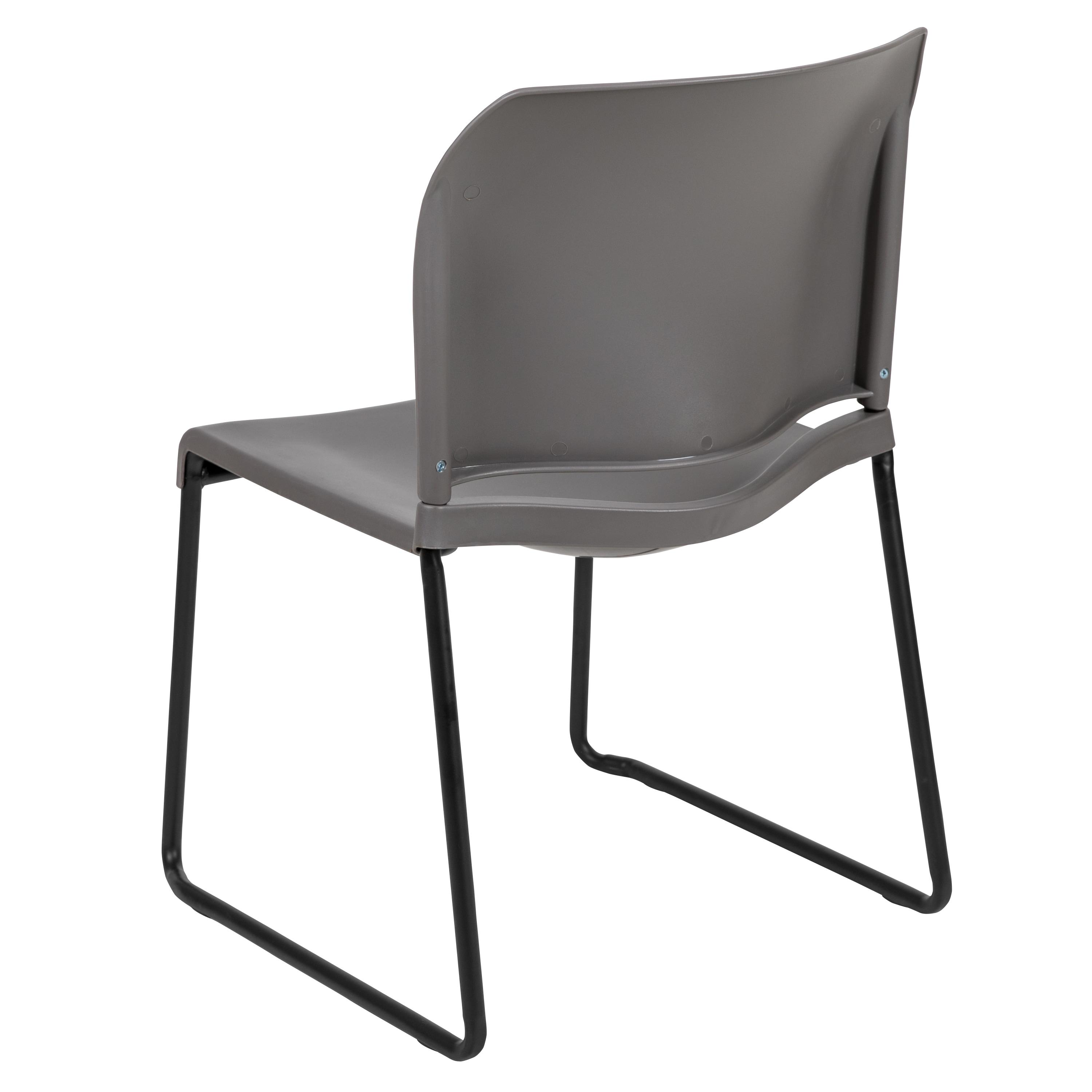 Flash Furniture HERCULES Series 880 lb. Capacity Gray Full Back Contoured Stack Chair with Black Powder Coated Sled Base