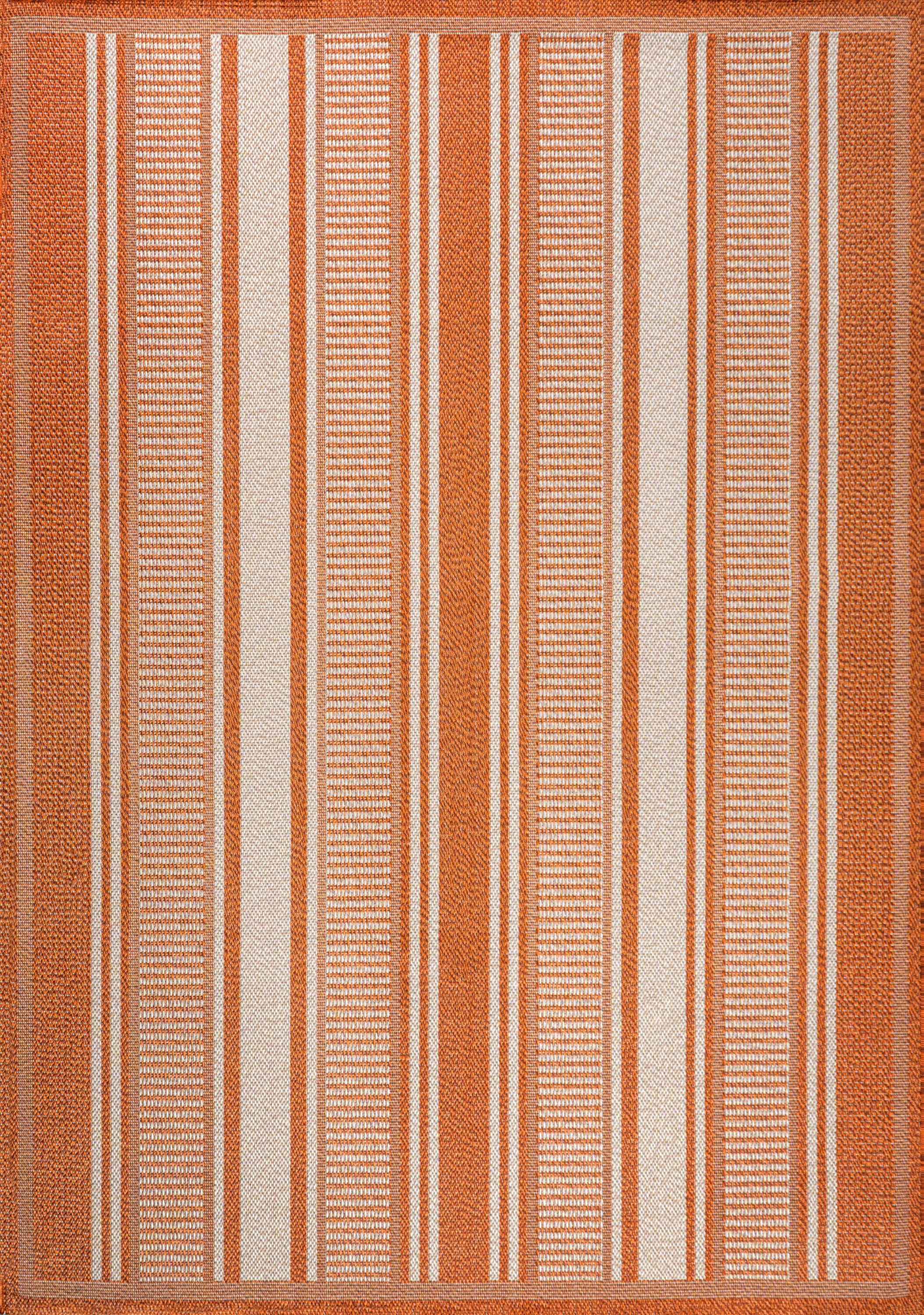 5' x 8' Haynes Modern Double Stripe Indoor/Outdoor Area Rug, Orange/Cream - JONATHAN Y