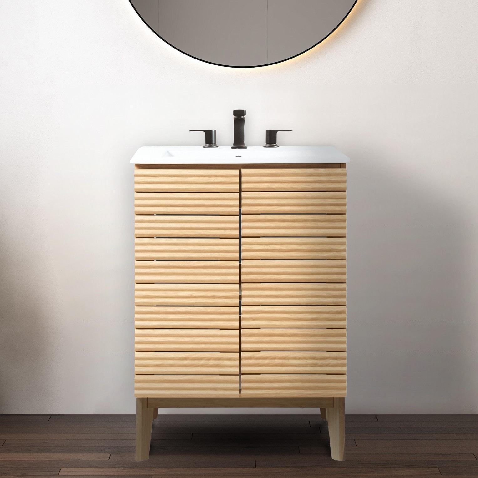 Calandre 24" Slat Modern Farmhouse 2-Shelf Bath Vanity Cabinet Only (Sink Basin not Included)