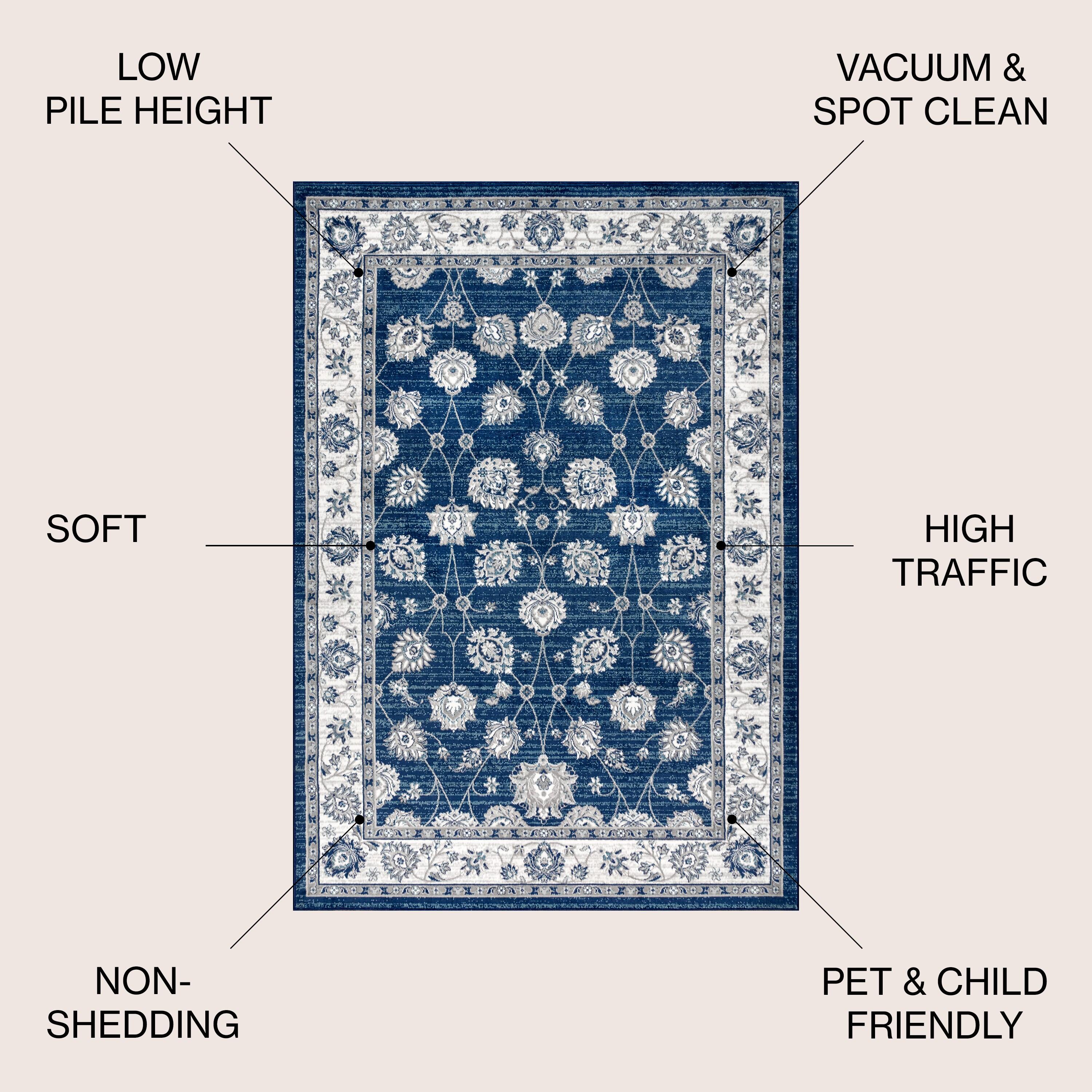 4'x6' Modern Persian Vintage Moroccan Traditional Area Rug, Navy/Light Grey - JONATHAN Y