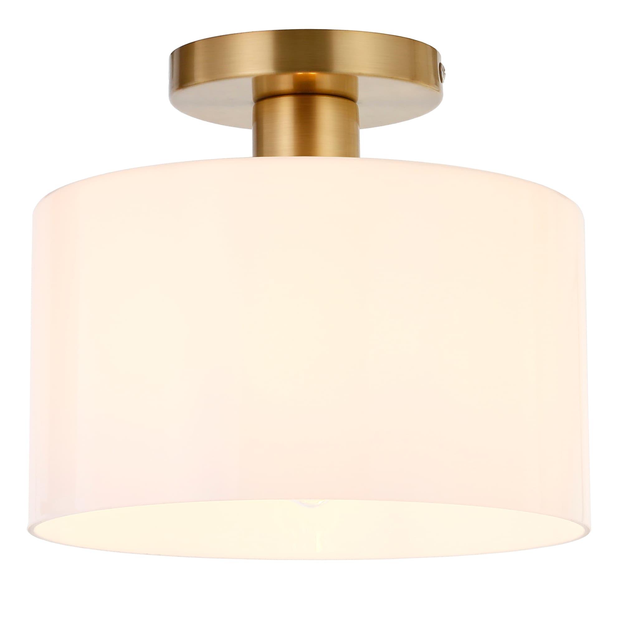 Henn&Hart 10" Brass Finish Metal/Glass Semi Flush Mount