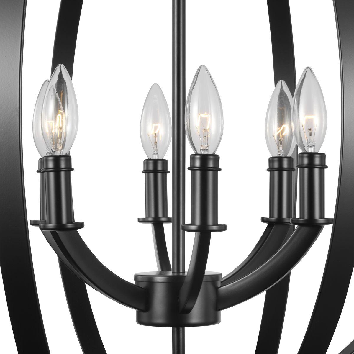 Progress Lighting Equinox 6-Light Chandelier Pendant, Steel, Black Finish, Armillary Sphere Design, Polished Chrome Shade