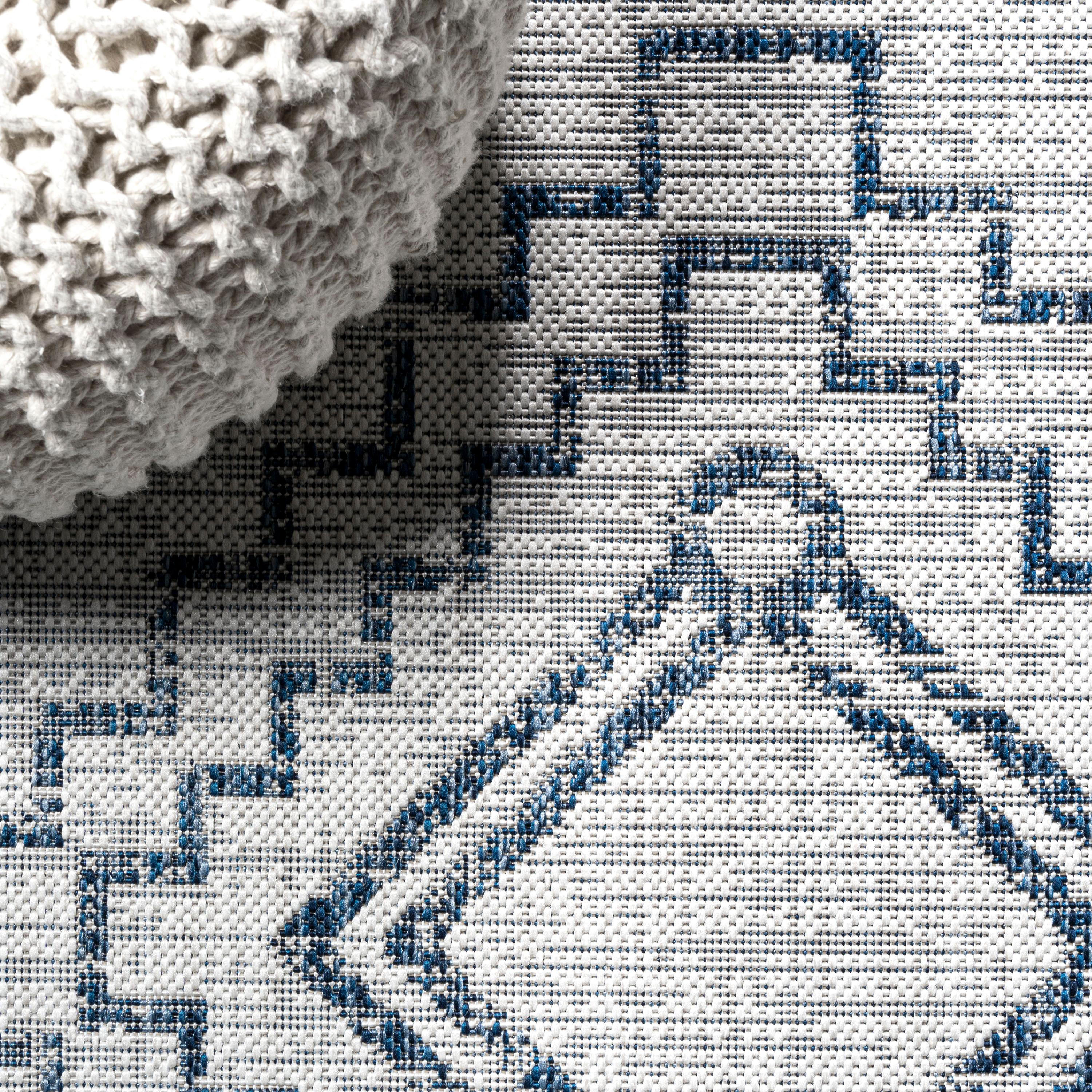 3'x5' Marokko Diamond  Medallion Indoor/Outdoor Area Rug, Ivory/Blue - JONATHAN Y