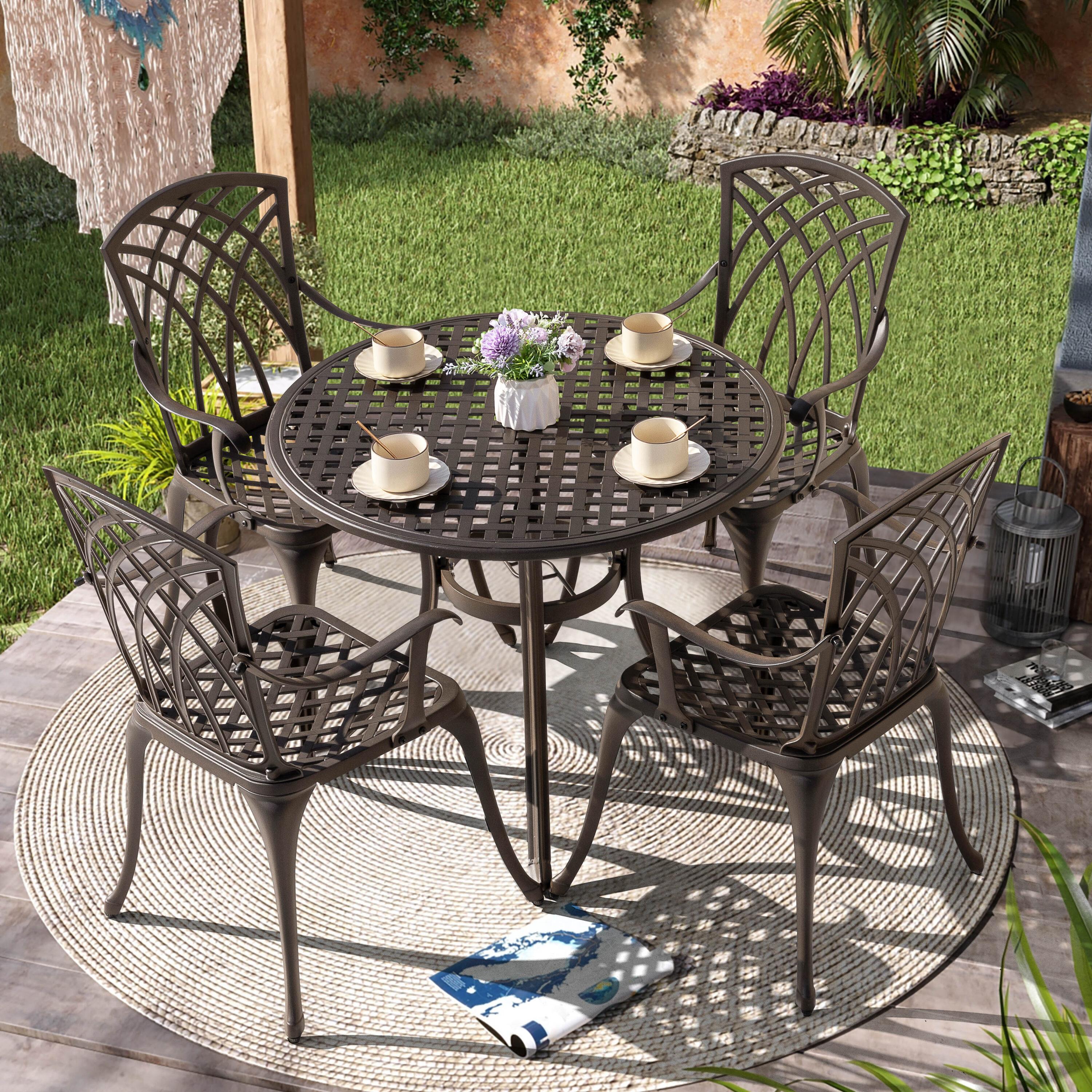 Antique Bronze 5-Piece Cast Aluminum Outdoor Dining Set