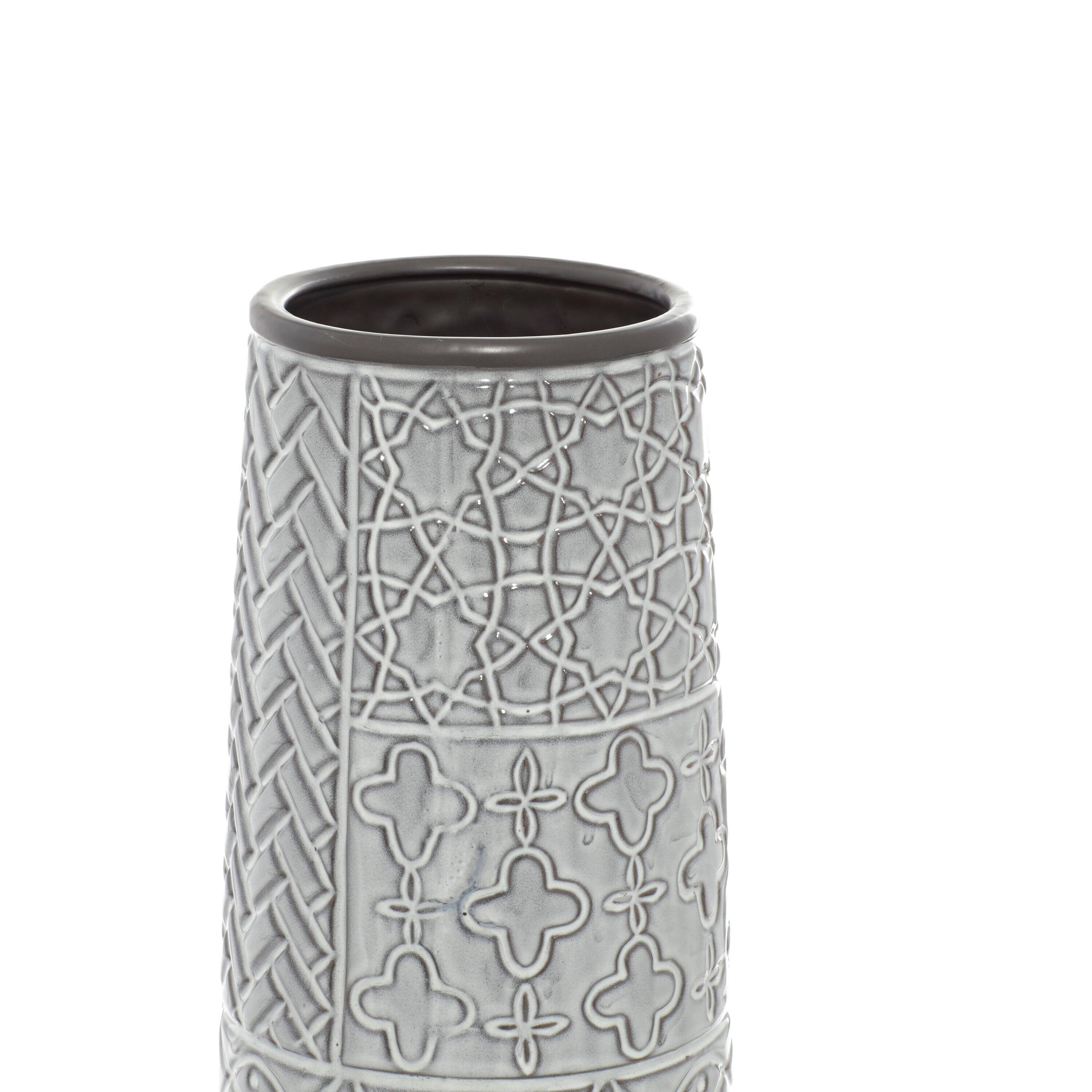 Ceramic Slim Engraved Patterned Decorative Gray Vase