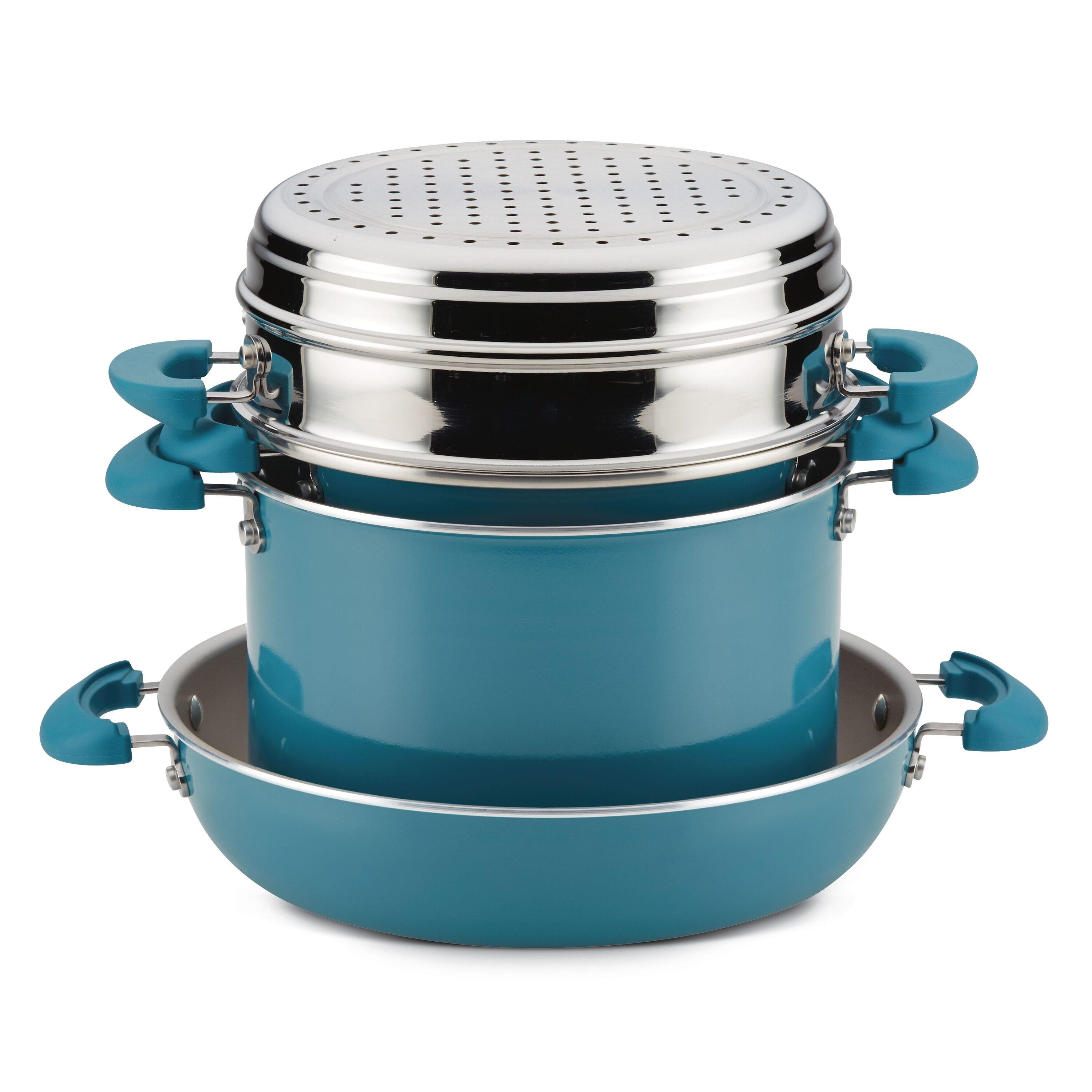 Rachael Ray 8 Piece Get Cooking! Stackable Nonstick Pots and Pans, Turquoise