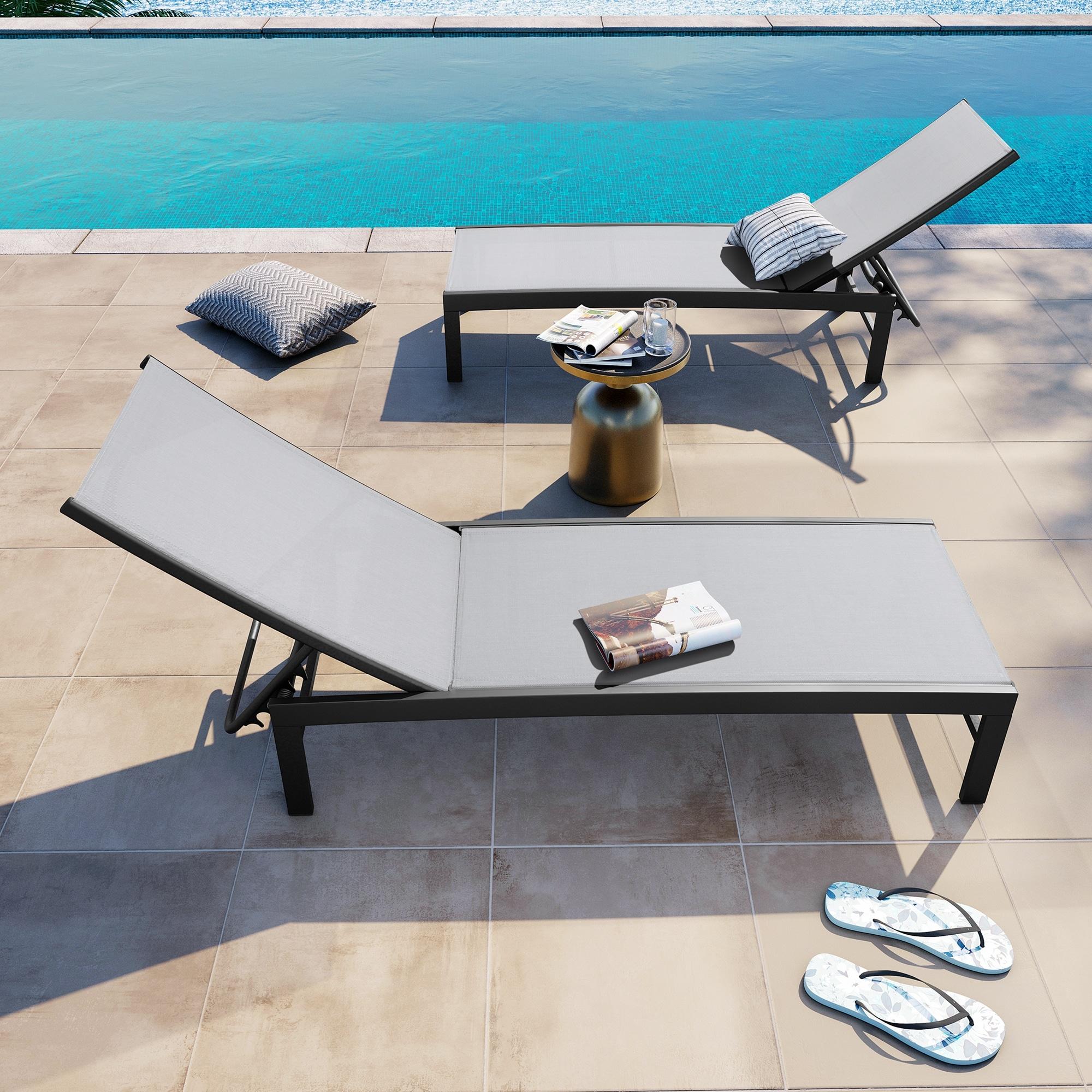 Crestlive Products Outdoor Pool Lounger Aluminum All-weather Adjustable Chaise Lounge Chair - See Picture Light Grey Fabric, Dark Grey Frame