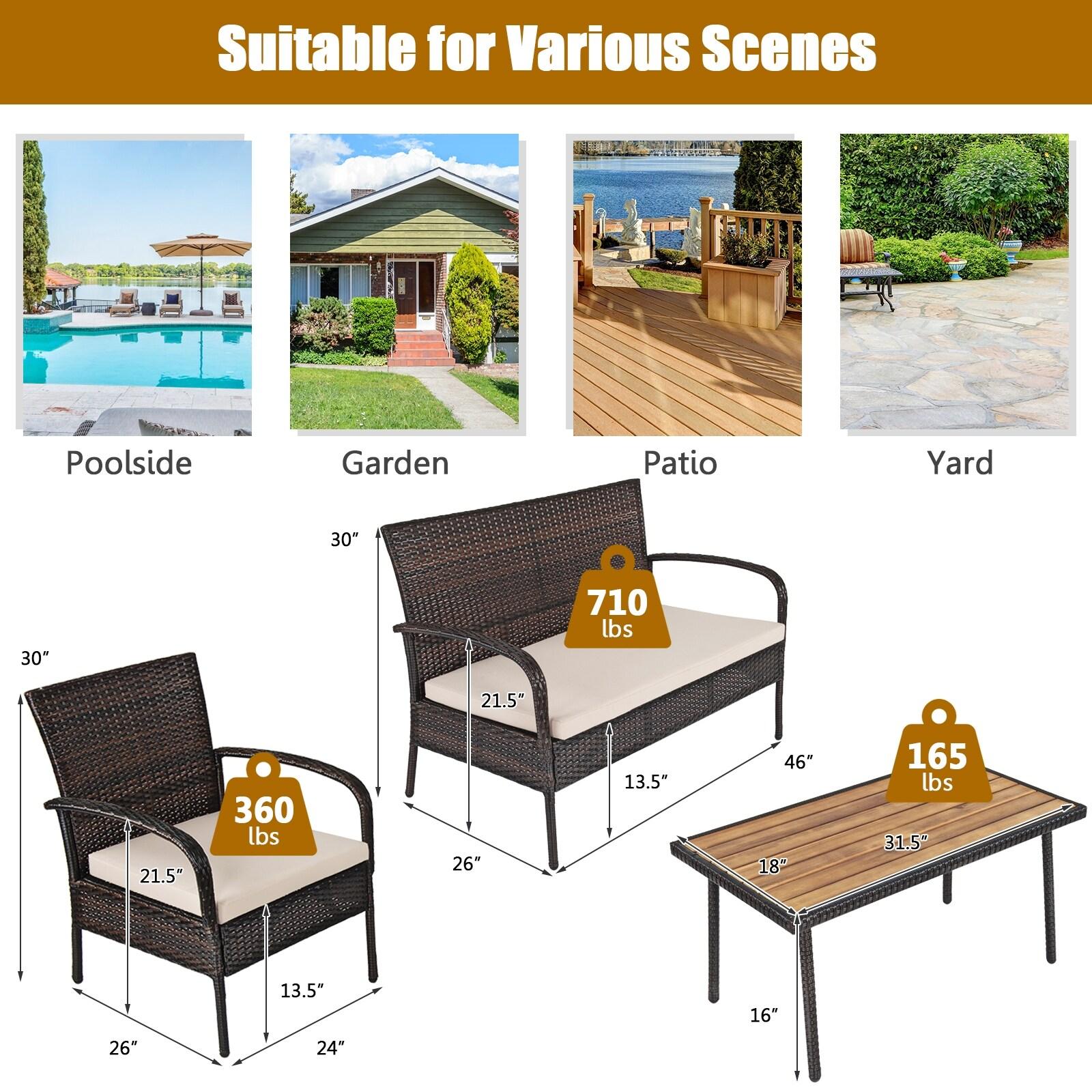 Tangkula 4PCS Cushioned Rattan Patio Conversation Set Outdoor Furniture Set