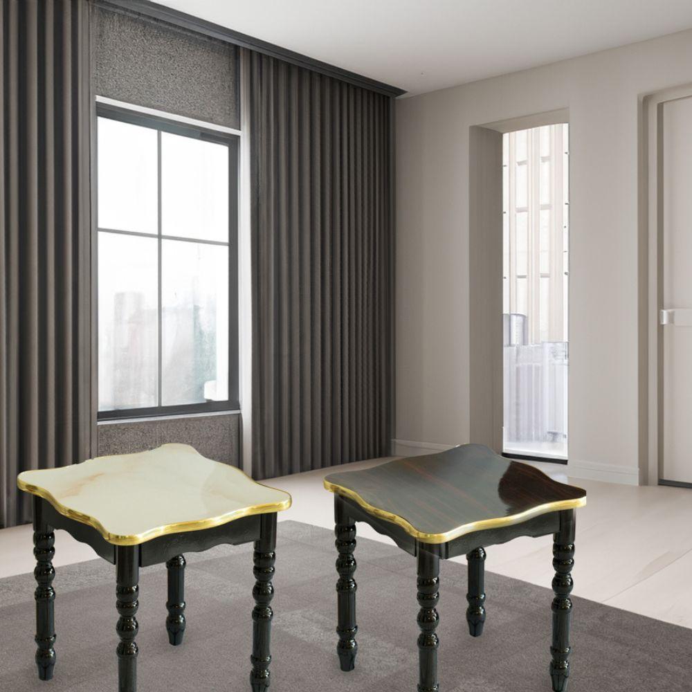 Fabulaxe Square Wooden Side Table, Living Room Accent End Table, Gold and Brown